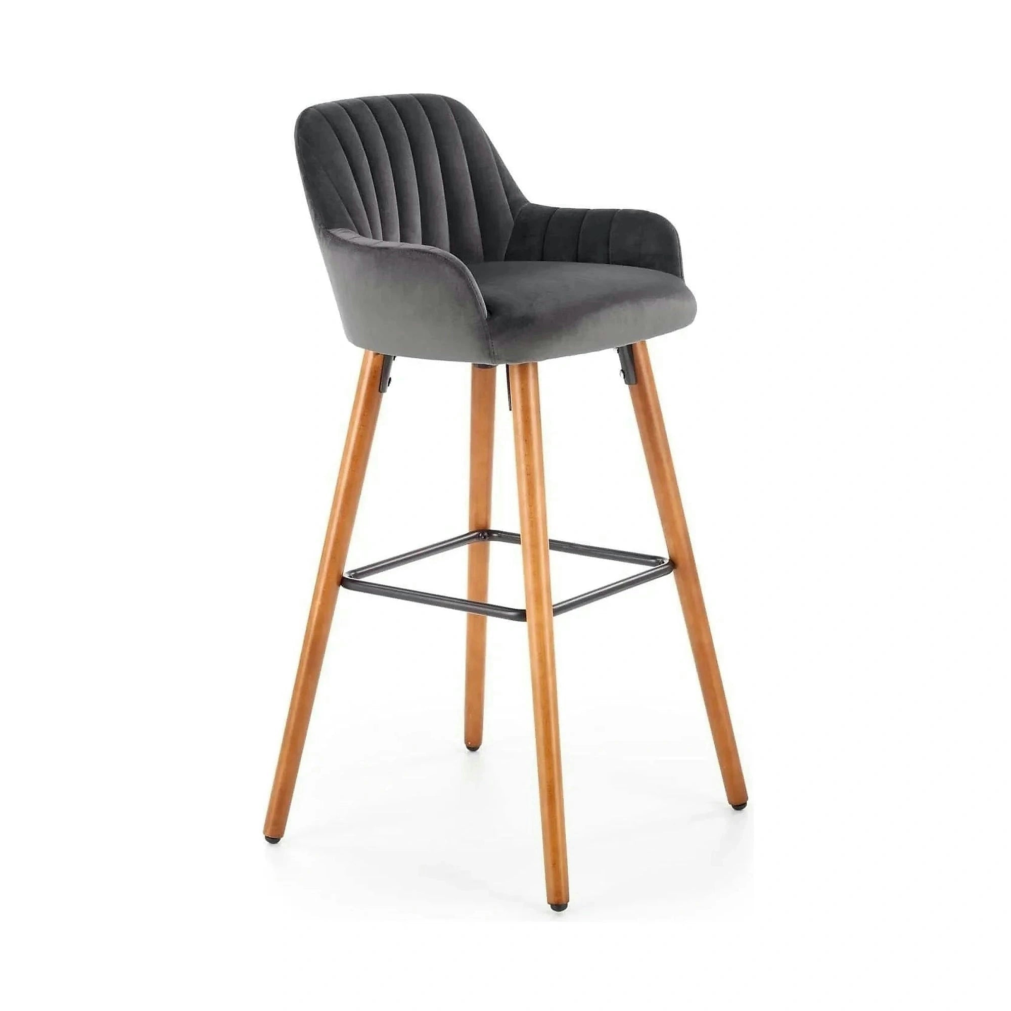 Scaun bar H93, gri inchis/nuc, stofa/lemn, 47x49x98 cm