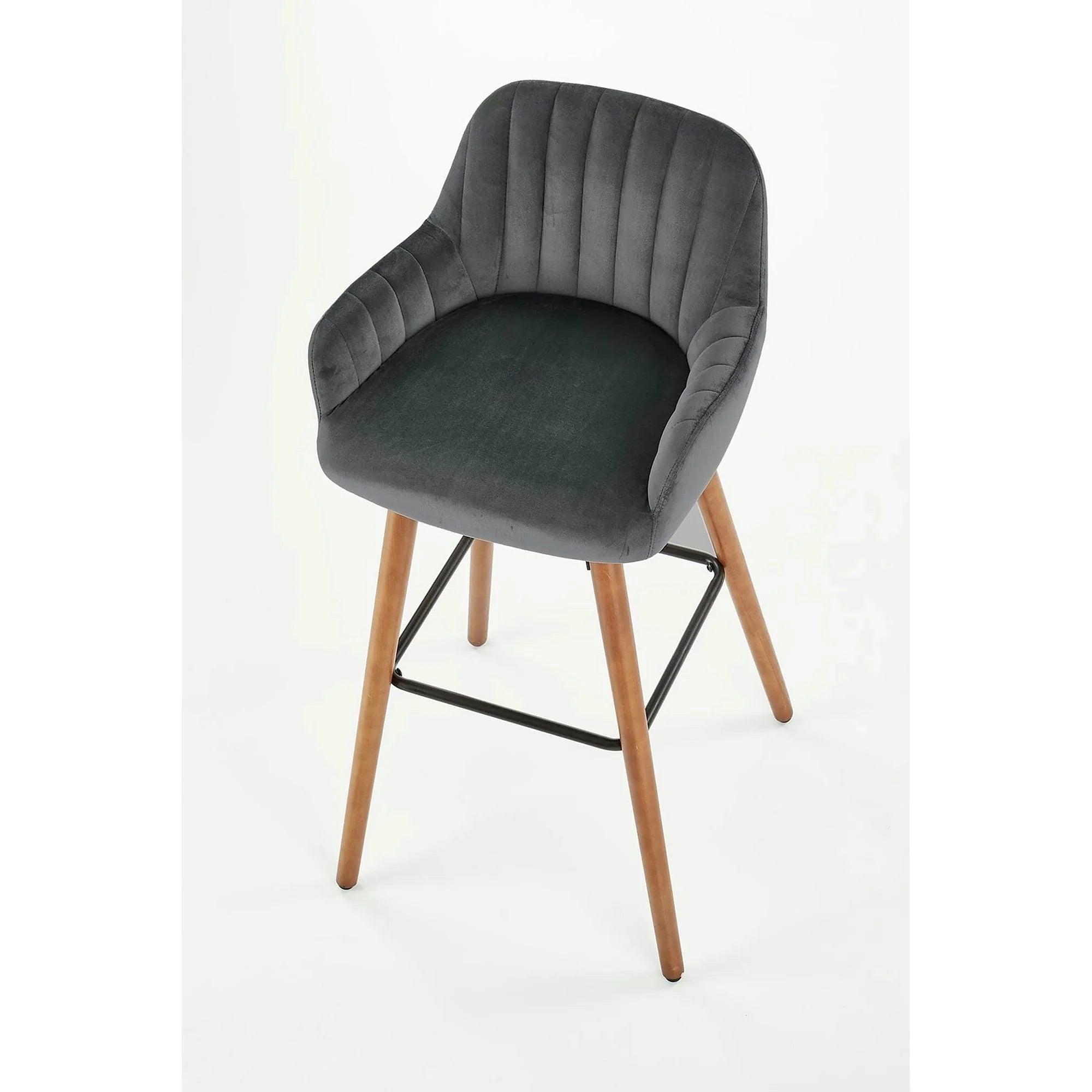 Scaun bar H93, gri inchis/nuc, stofa/lemn, 47x49x98 cm