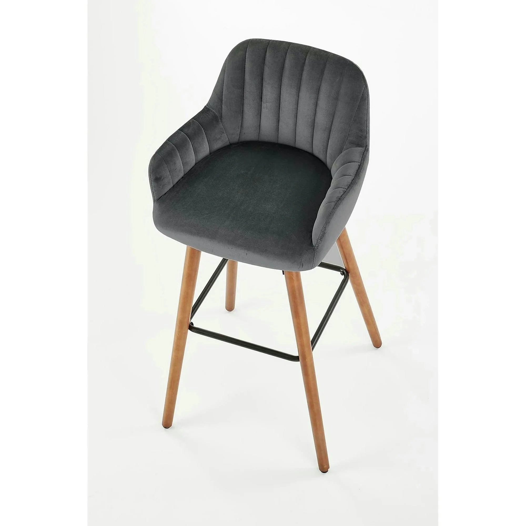 Scaun bar H93, gri inchis/nuc, stofa/lemn, 47x49x98 cm