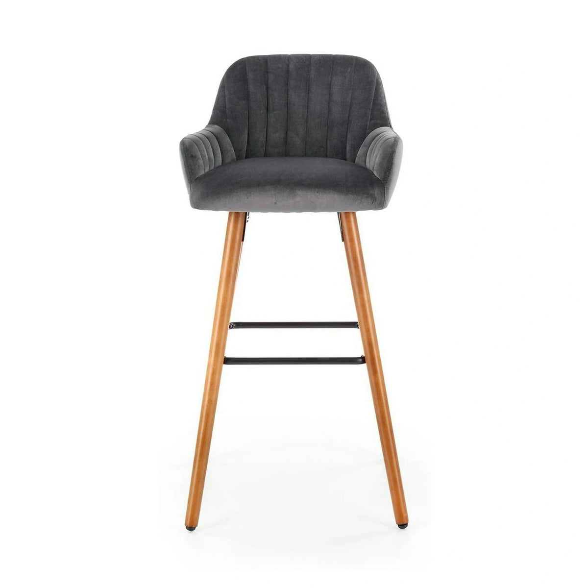 Scaun bar H93, gri inchis/nuc, stofa/lemn, 47x49x98 cm