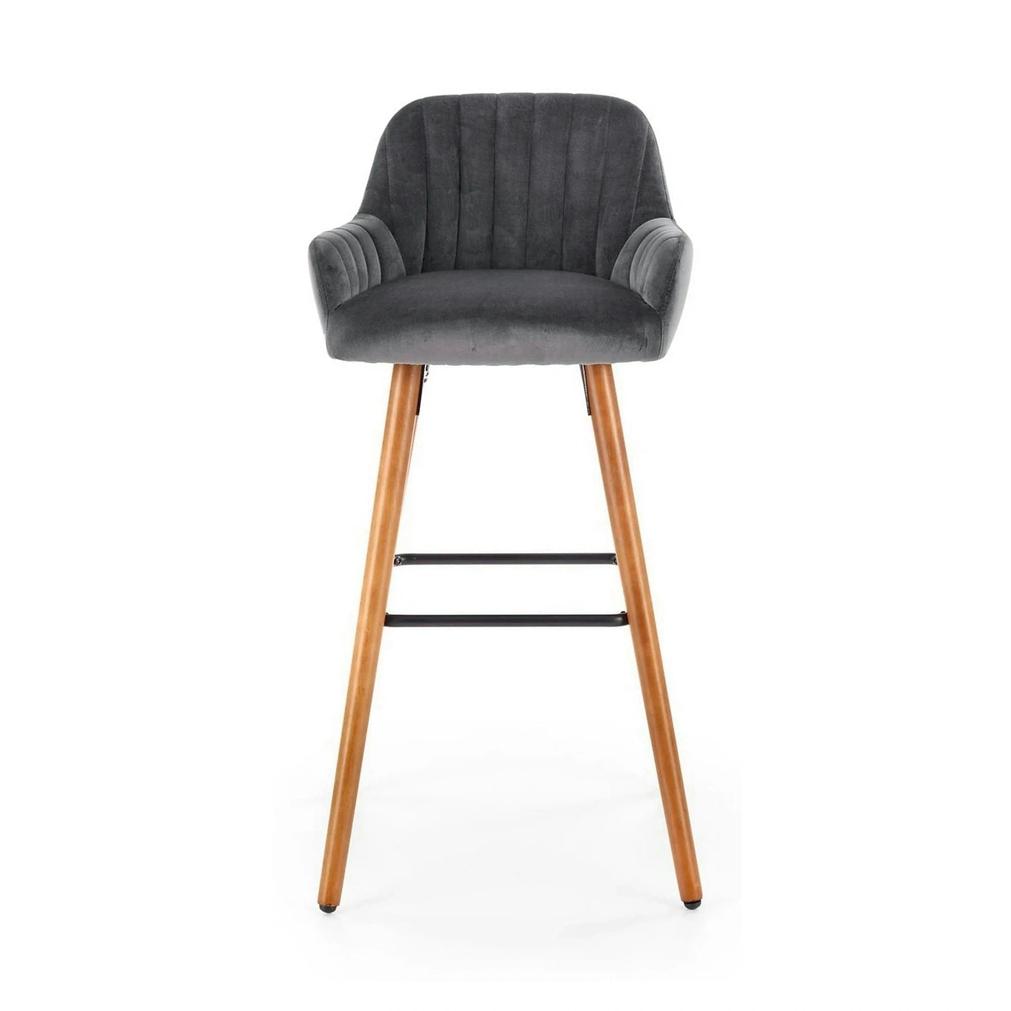 Scaun bar H93, gri inchis/nuc, stofa/lemn, 47x49x98 cm