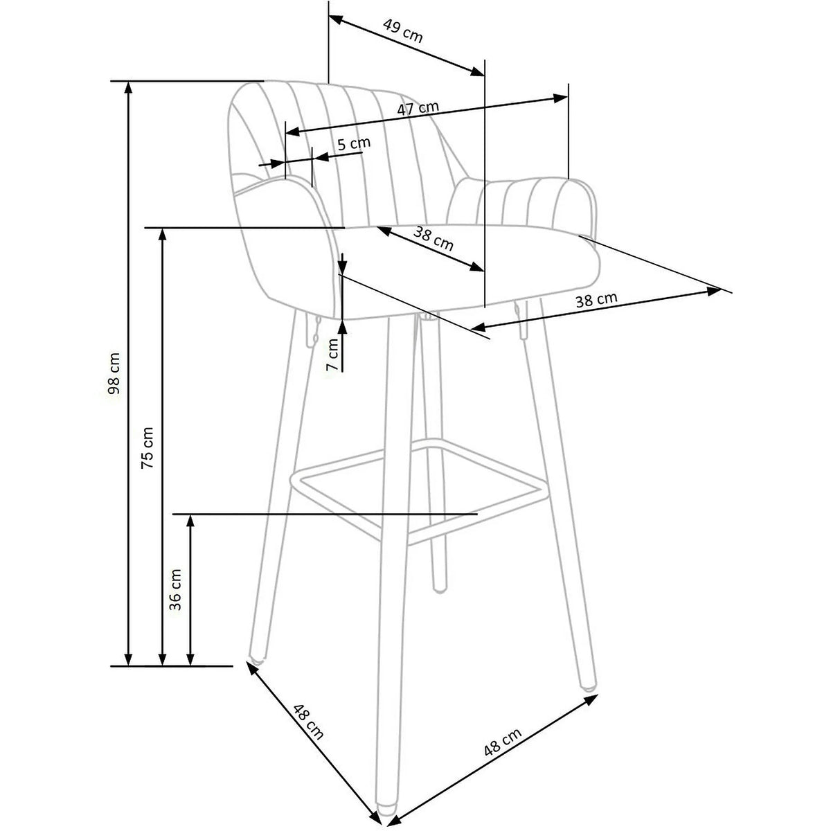 Scaun bar H93, verde inchis/nuc, stofa/lemn, 47x49x98 cm