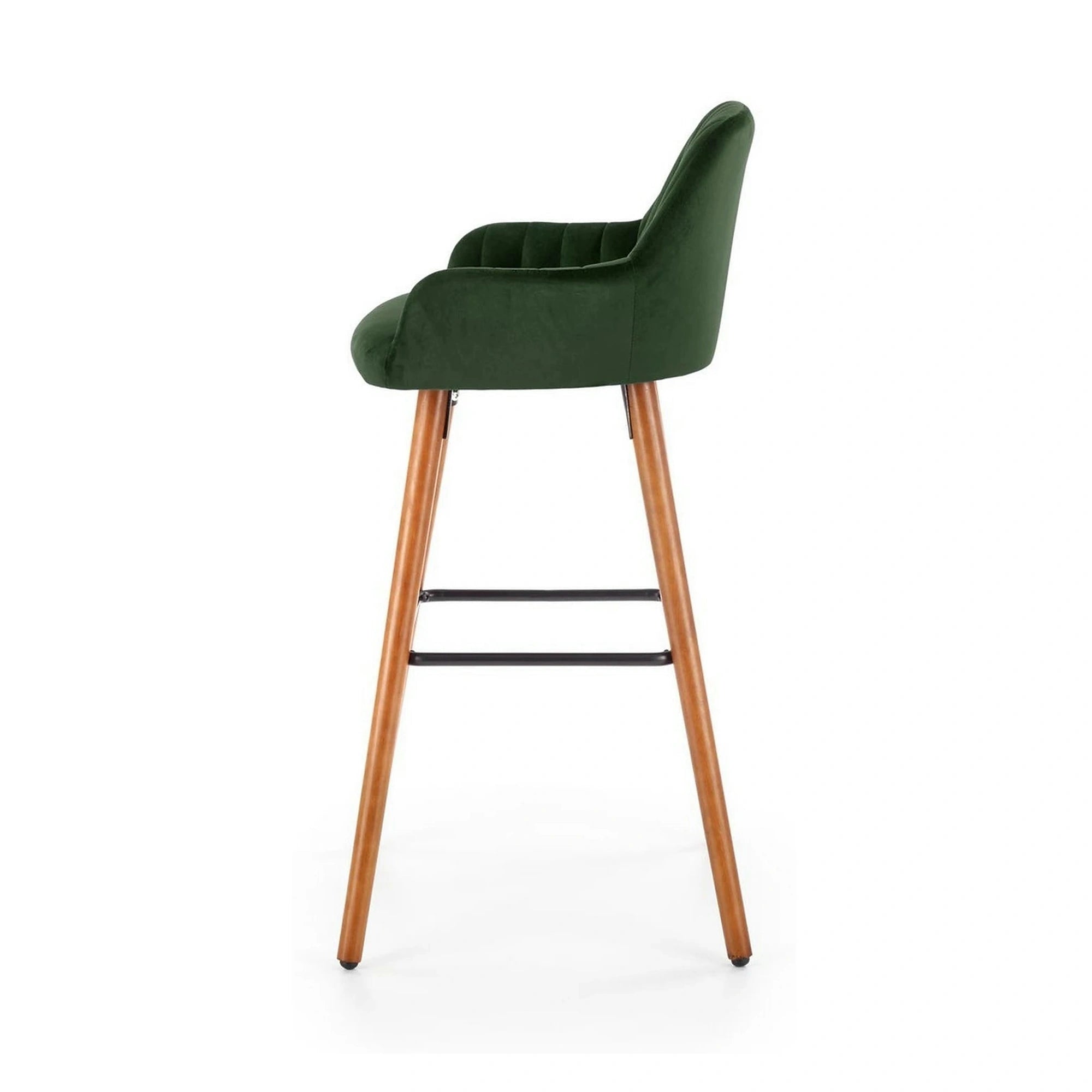 Scaun bar H93, verde inchis/nuc, stofa/lemn, 47x49x98 cm