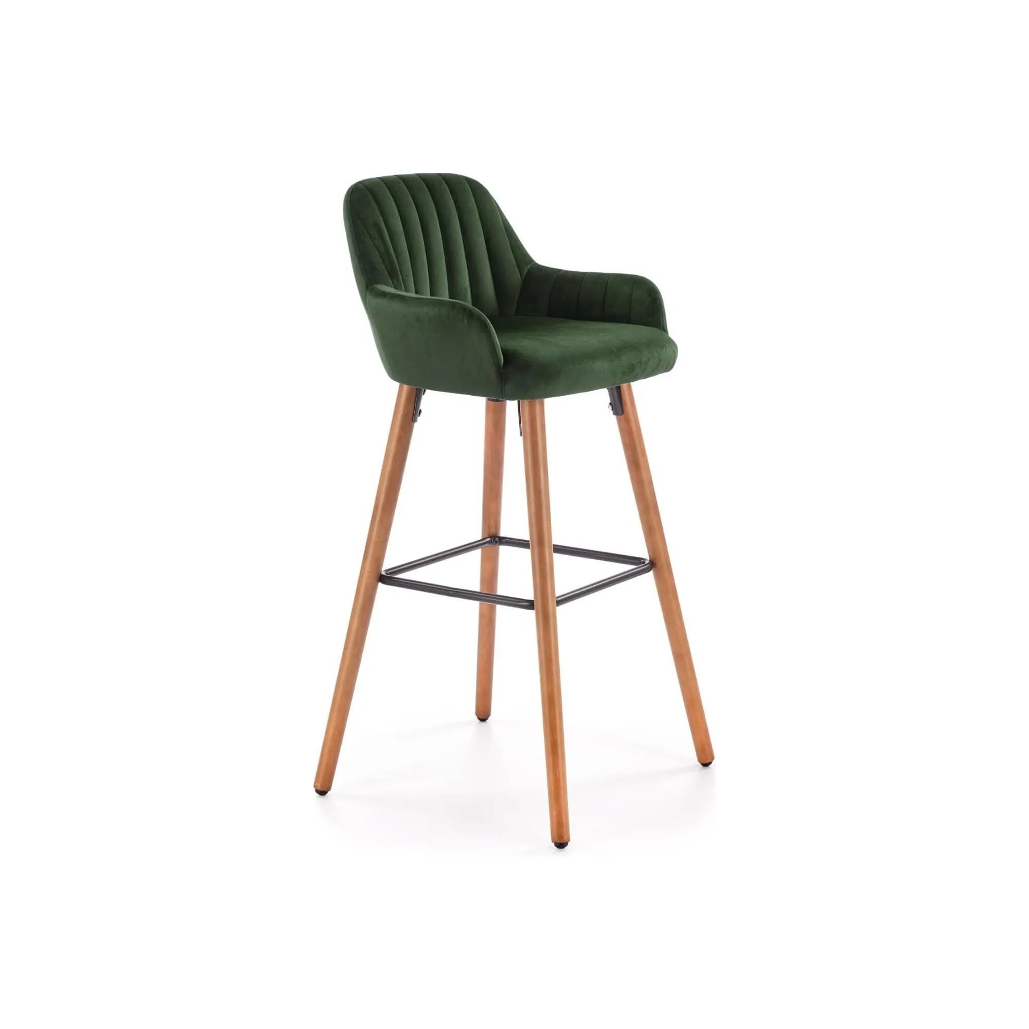 Scaun bar H93, verde inchis/nuc, stofa/lemn, 47x49x98 cm