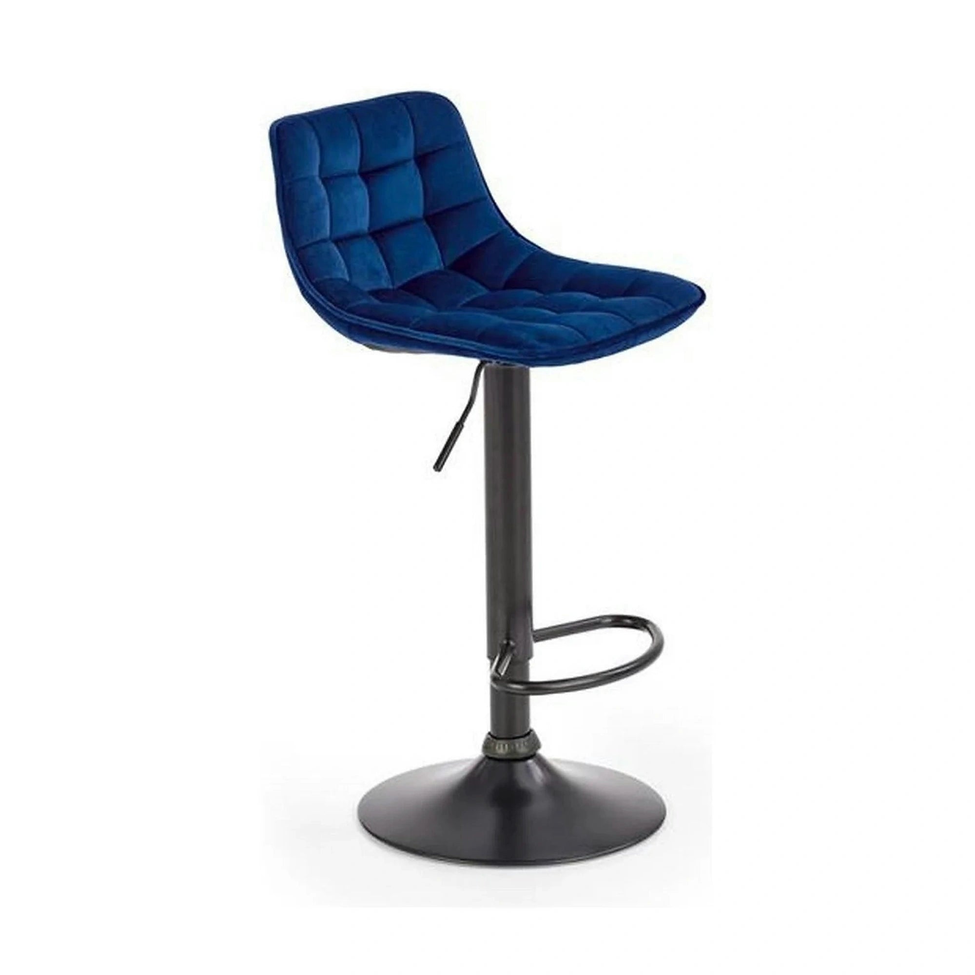 Scaun bar H95, albastru/negru, stofa catifelata/otel, 43x44x84/106 cm