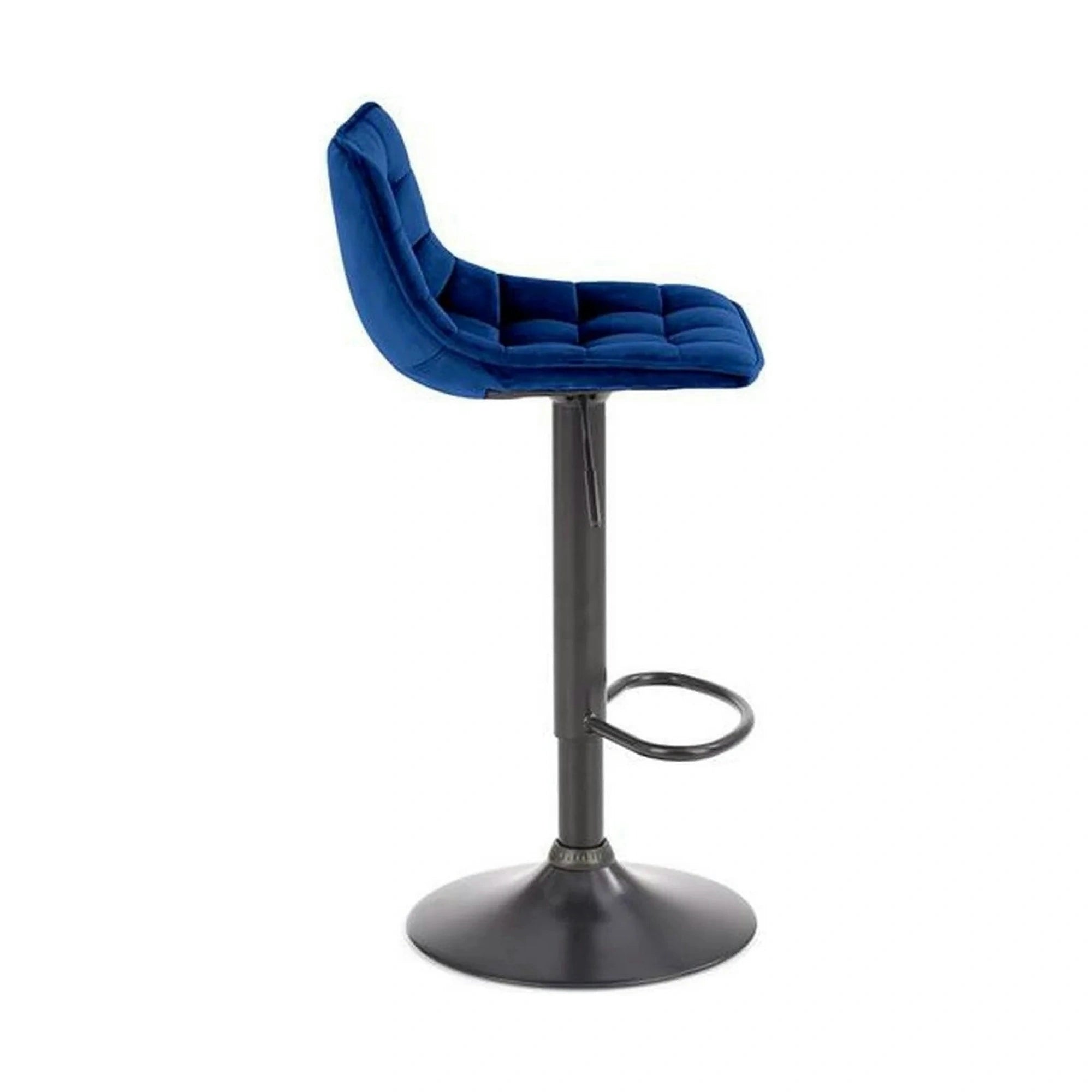 Scaun bar H95, albastru/negru, stofa catifelata/otel, 43x44x84/106 cm