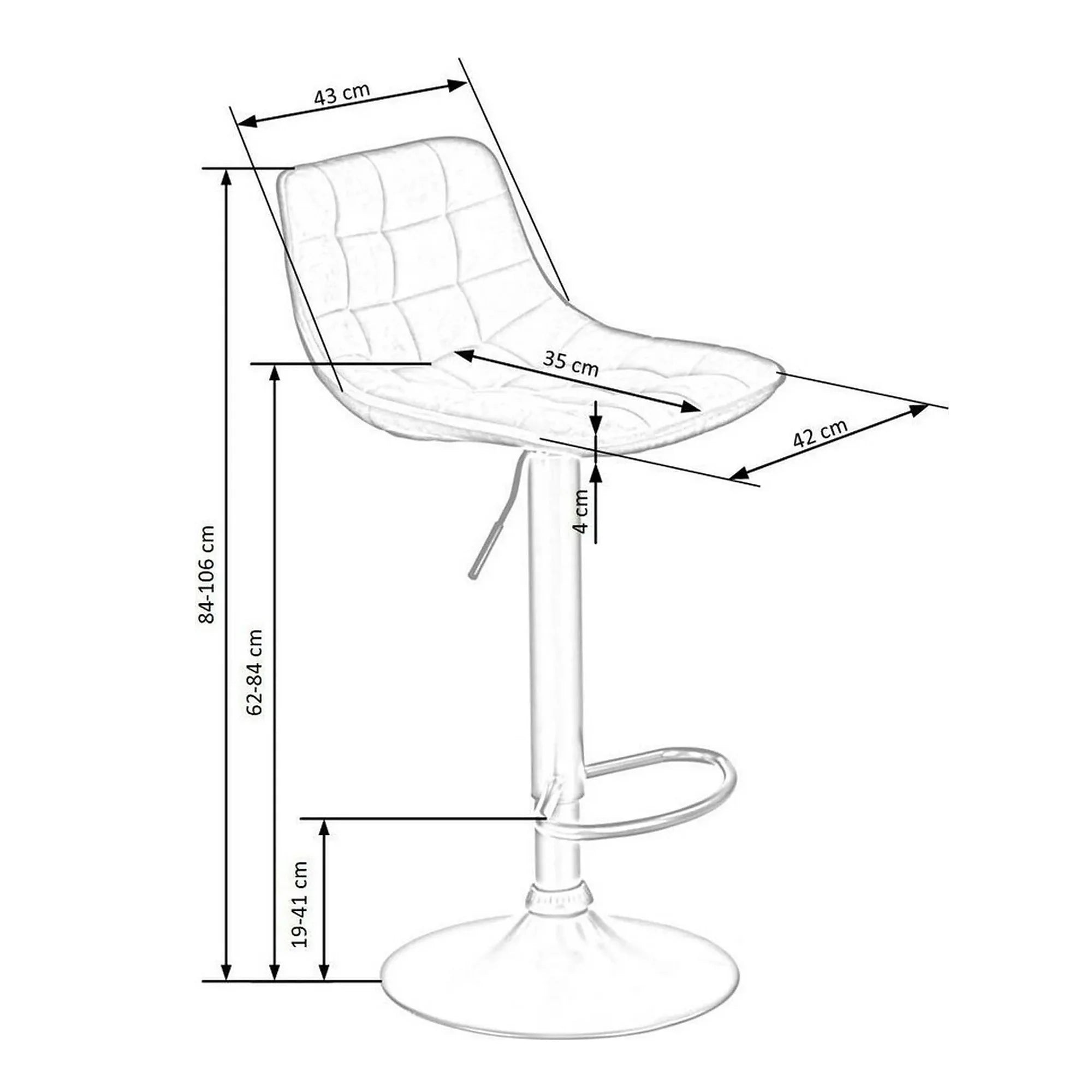 Scaun bar H95, bej/negru, stofa catifelata/otel, 43x44x84/106 cm