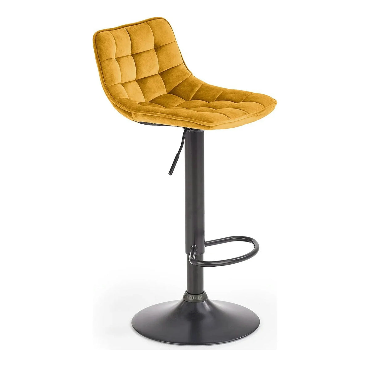 Scaun bar H95, galben mustar - Bluvel 68/negru, stofa catifelata/metal, 43x44x84/106 cm