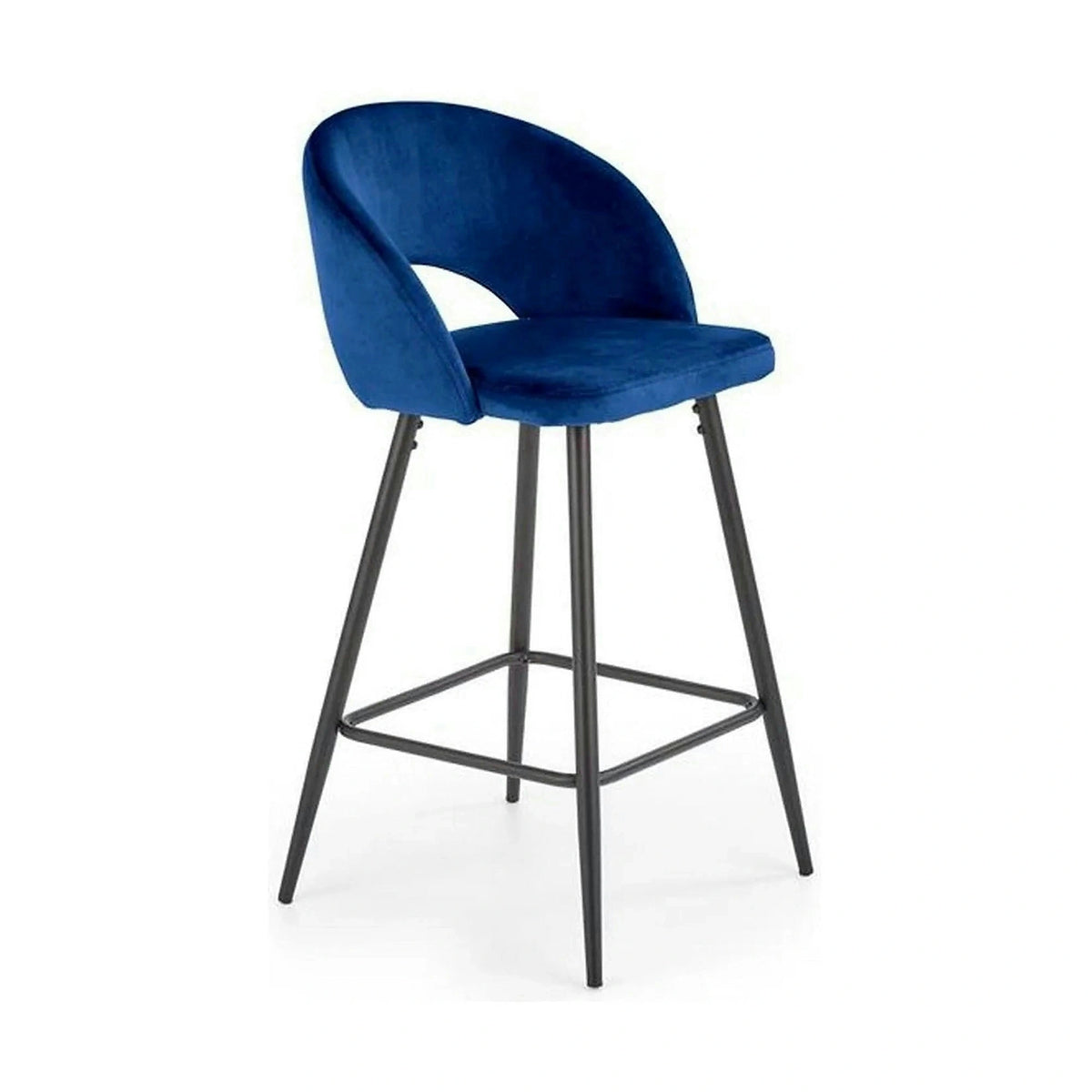 Scaun bar H96, albastru inchis/negru, stofa/otel, 48x49x89 cm