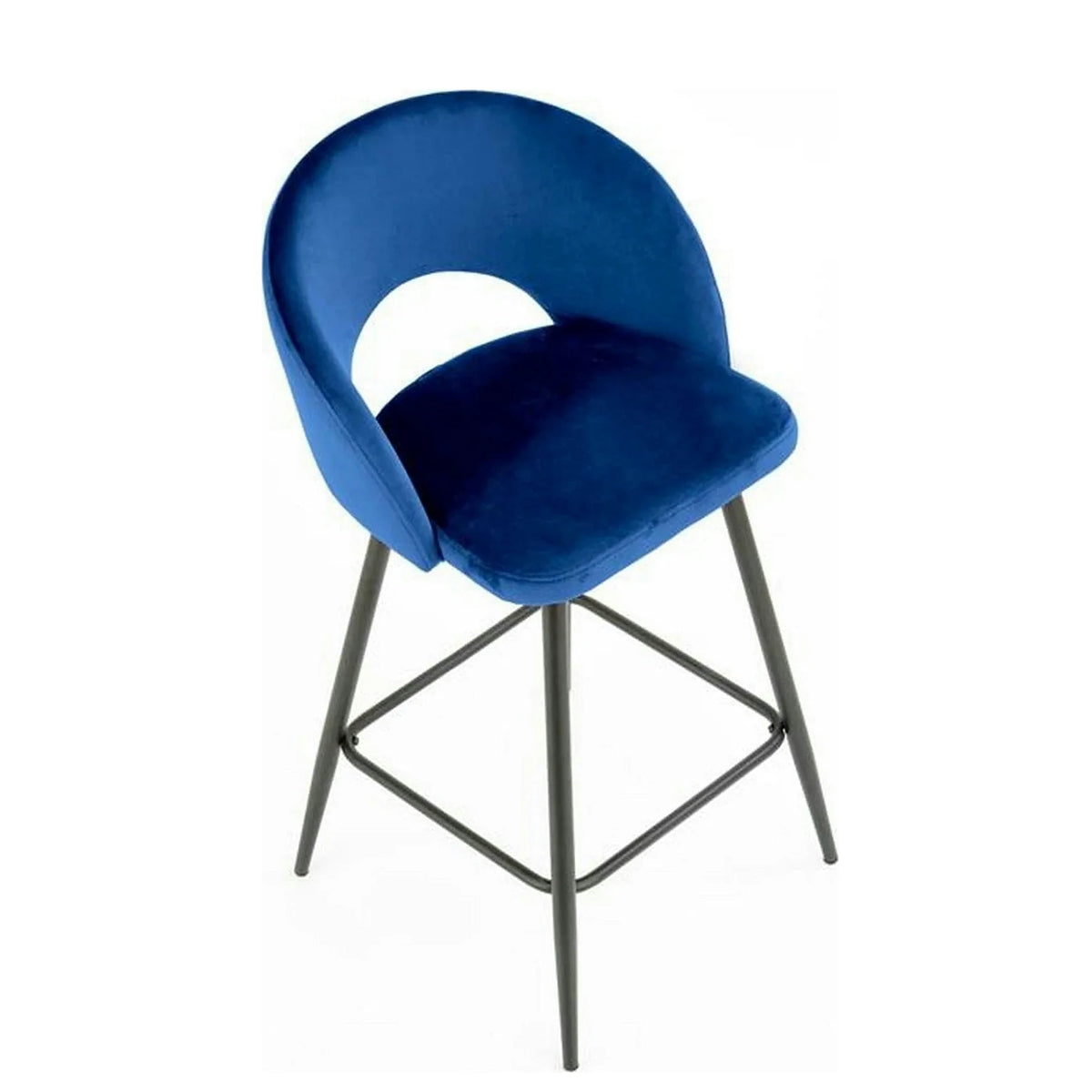 Scaun bar H96, albastru inchis/negru, stofa/otel, 48x49x89 cm