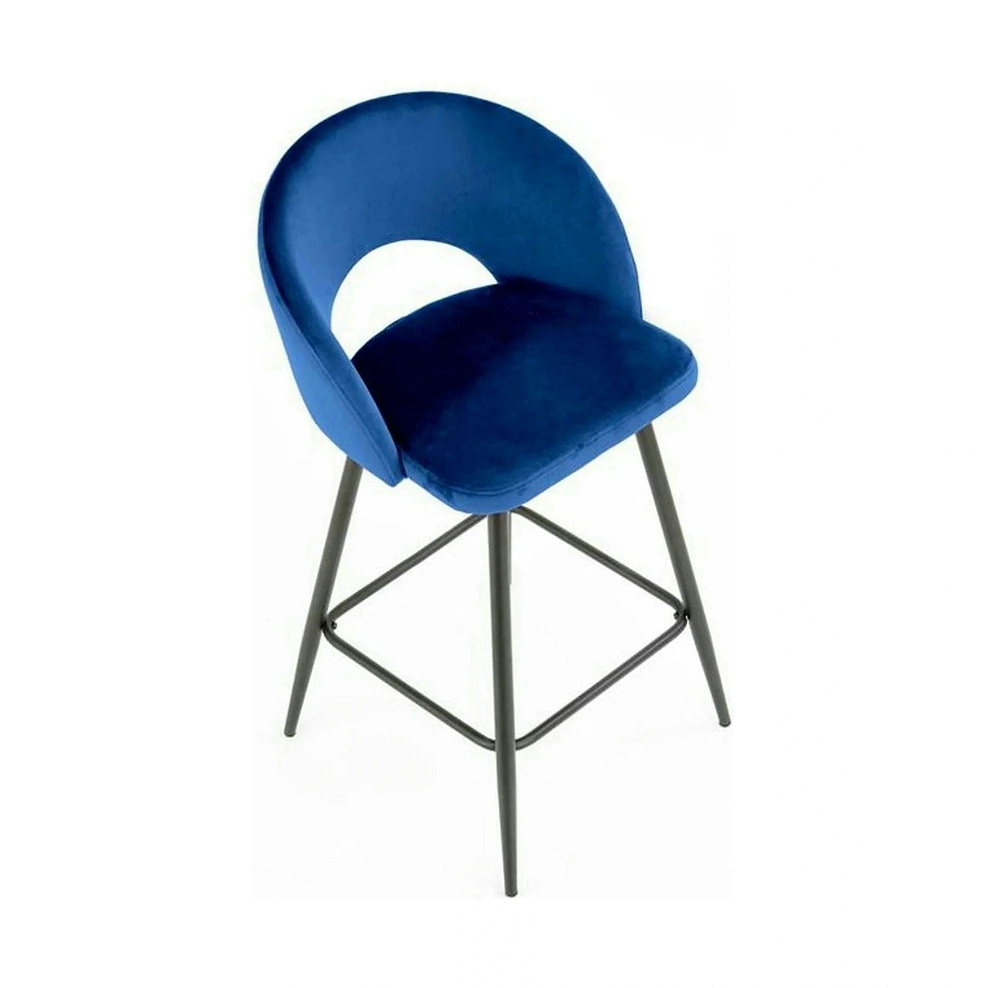 Scaun bar H96, albastru inchis/negru, stofa/otel, 48x49x89 cm