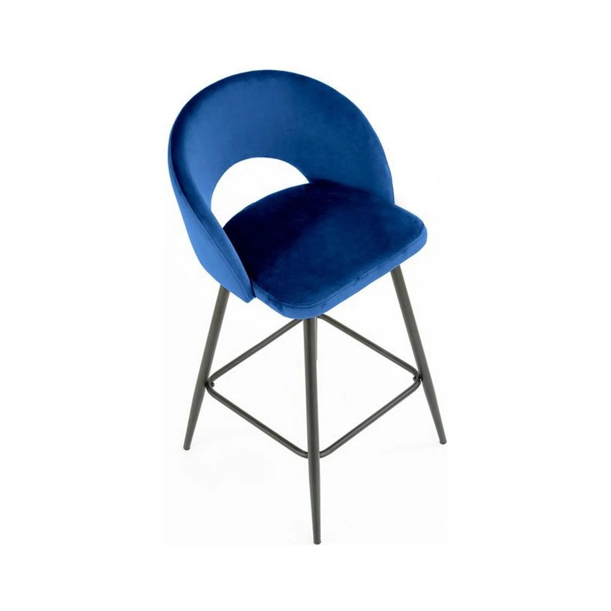 Scaun bar H96, albastru inchis/negru, stofa/otel, 48x49x89 cm