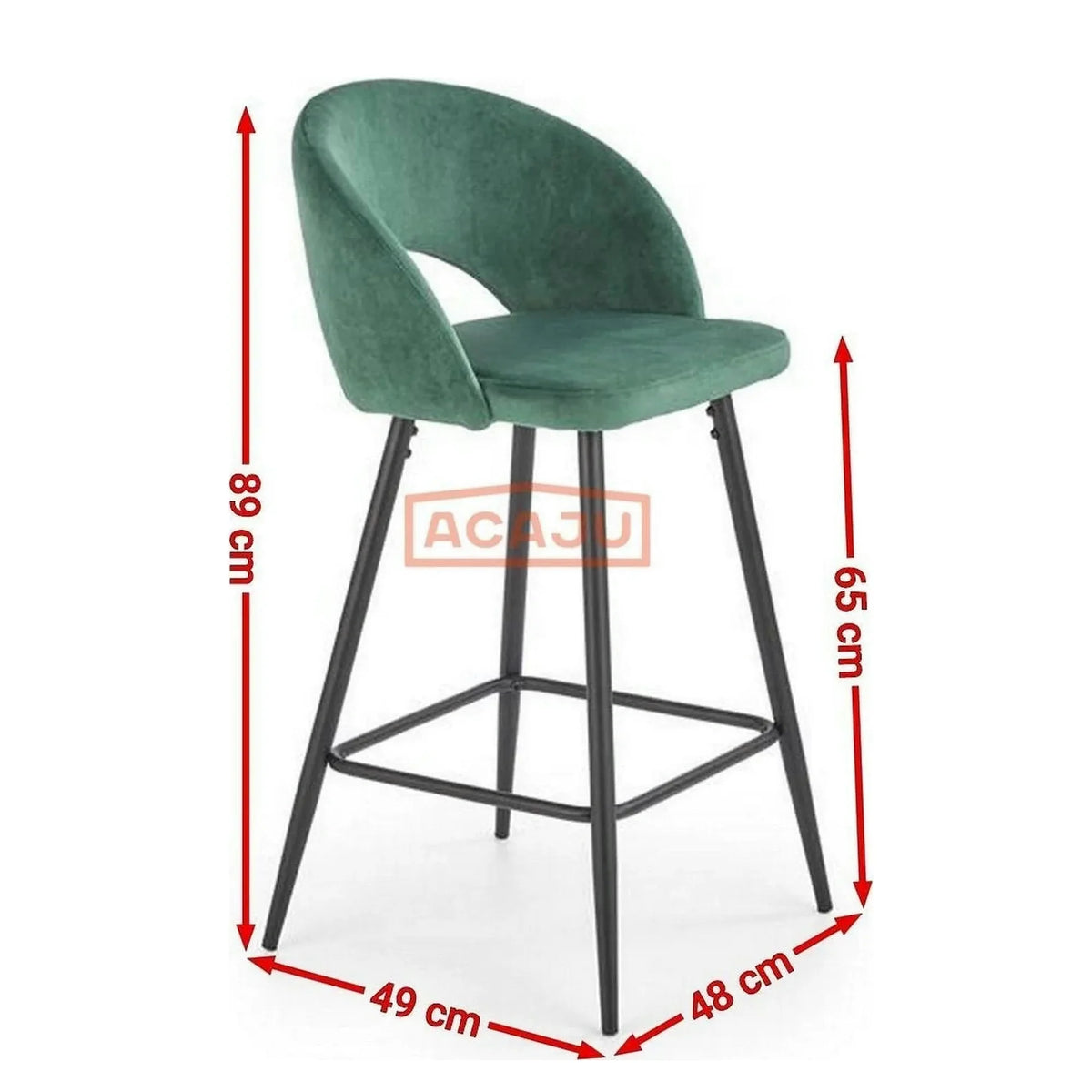 Scaun bar H96, gri/negru, stofa/otel, 48x49x89 cm