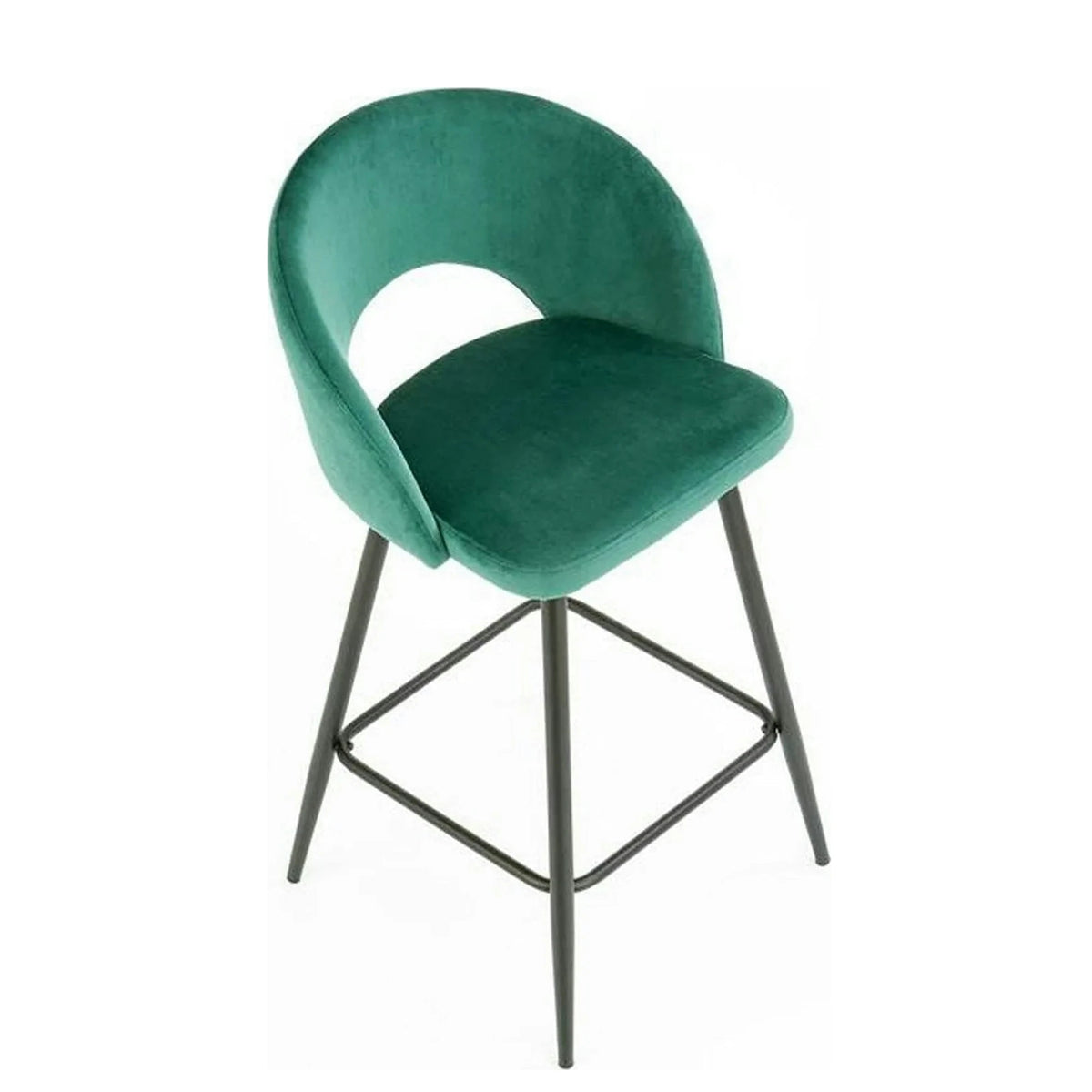 Scaun bar H96, verde inchis/negru, stofa/otel, 48x49x89 cm