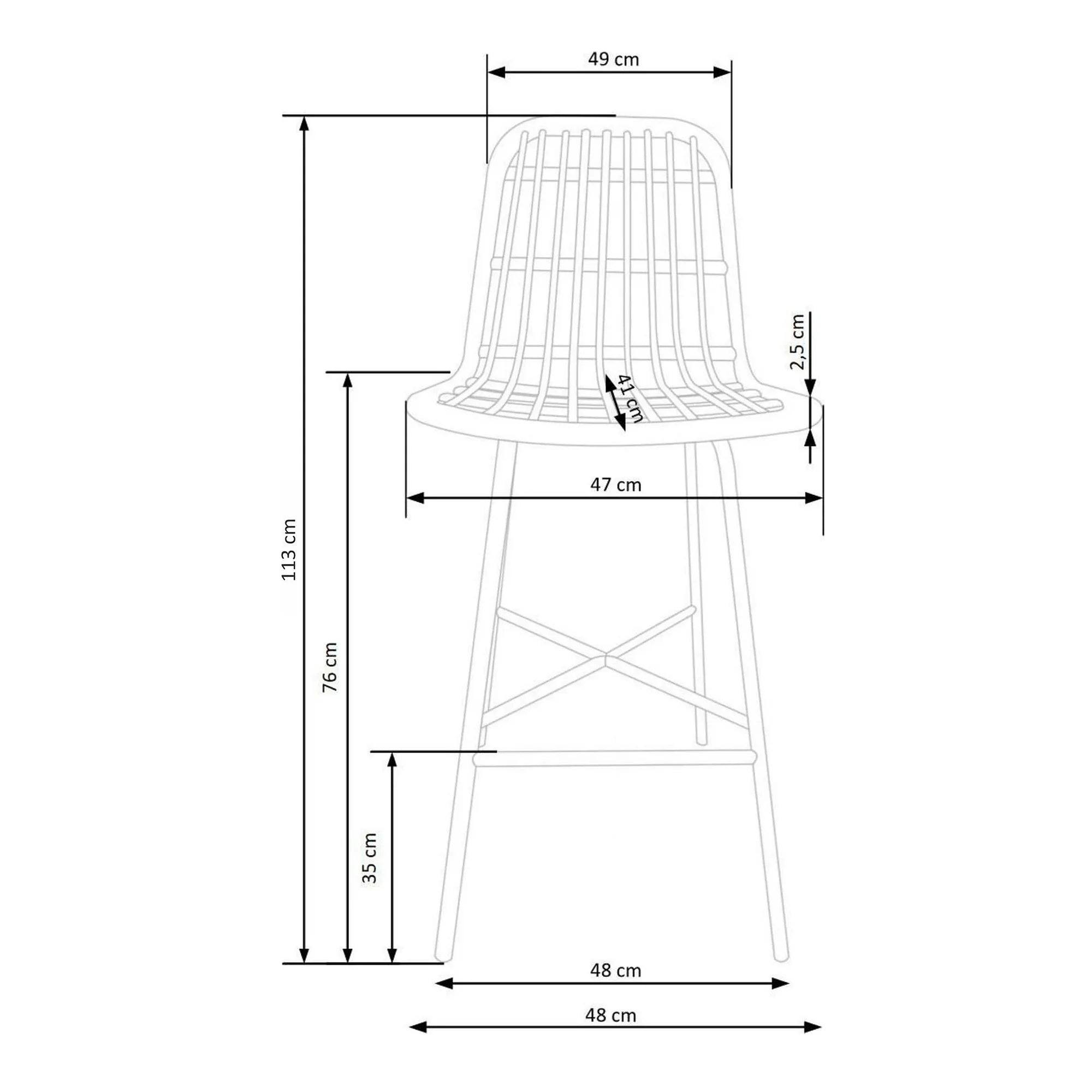 Scaun bar H97, negru/stejar, rattan sintetic/otel, 47x57x113 cm