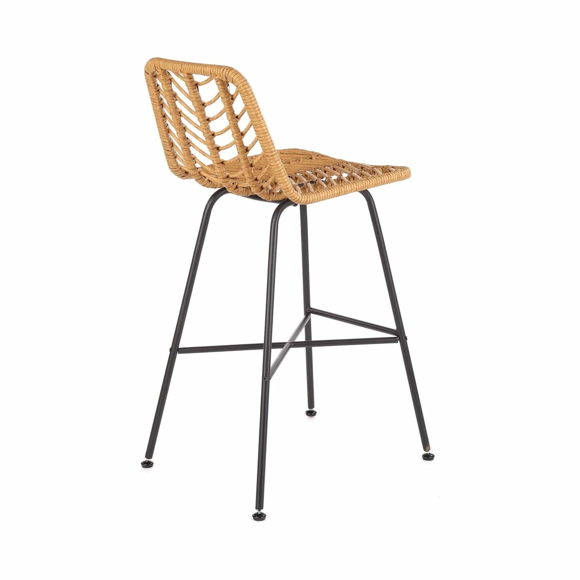 Scaun bar H97, negru/stejar, rattan sintetic/otel, 47x57x113 cm