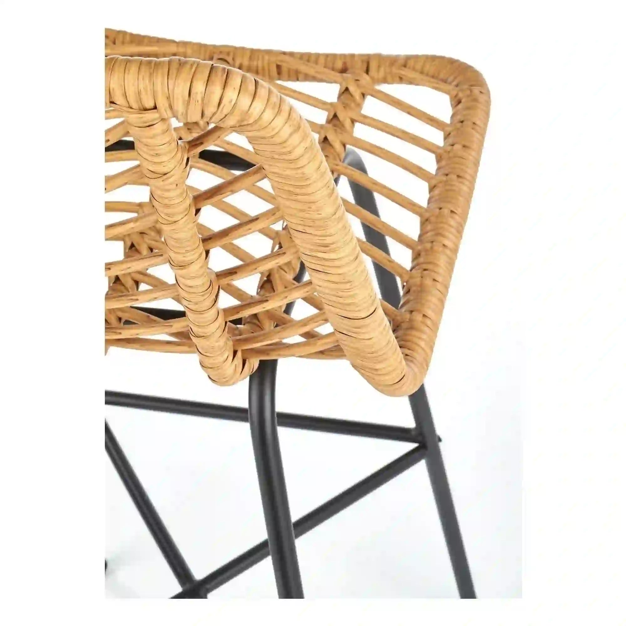 Scaun bar H97, negru/stejar, rattan sintetic/otel, 47x57x113 cm