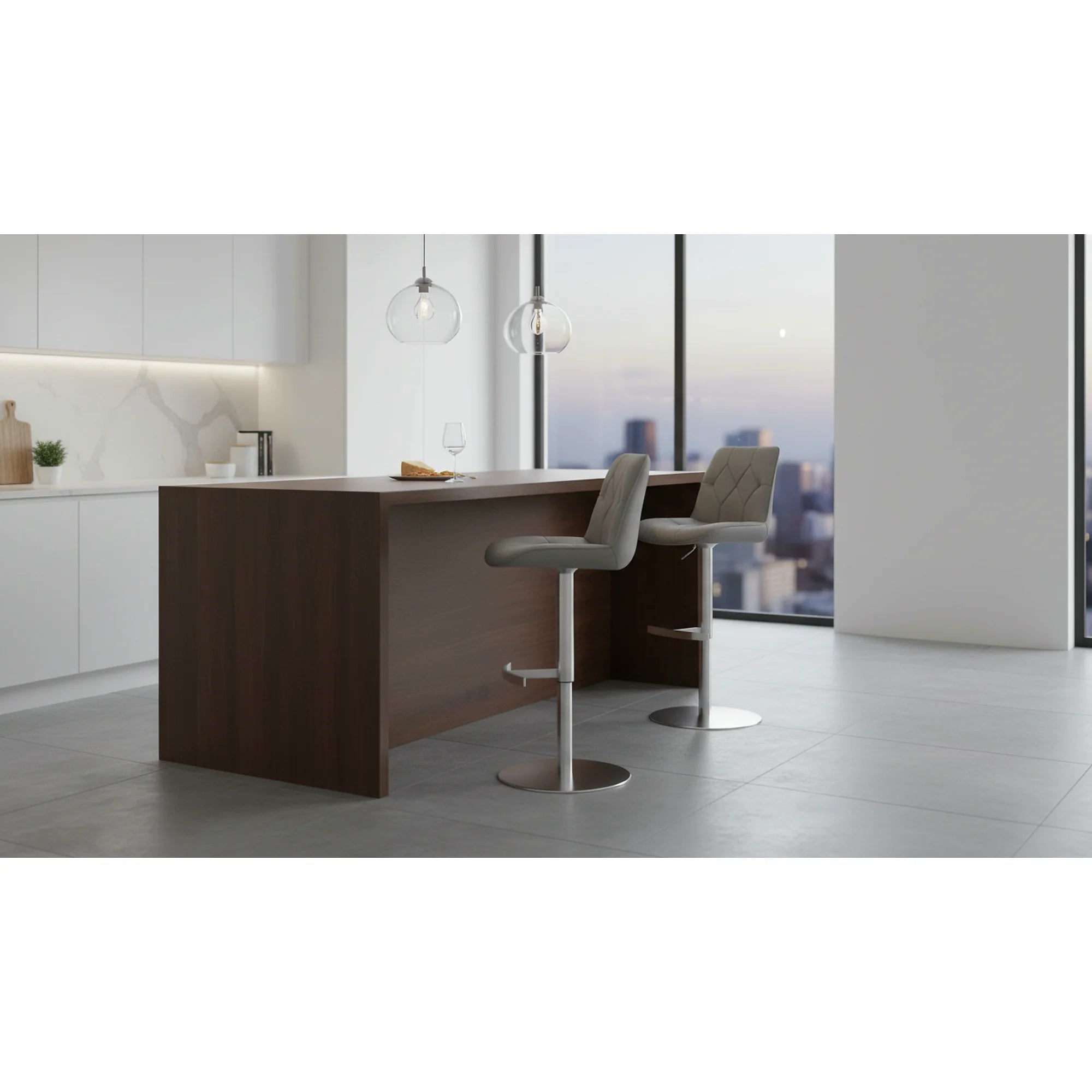 Scaun bar HENRY, gri/crom, stofa/metal, 44x55x110/115 cm