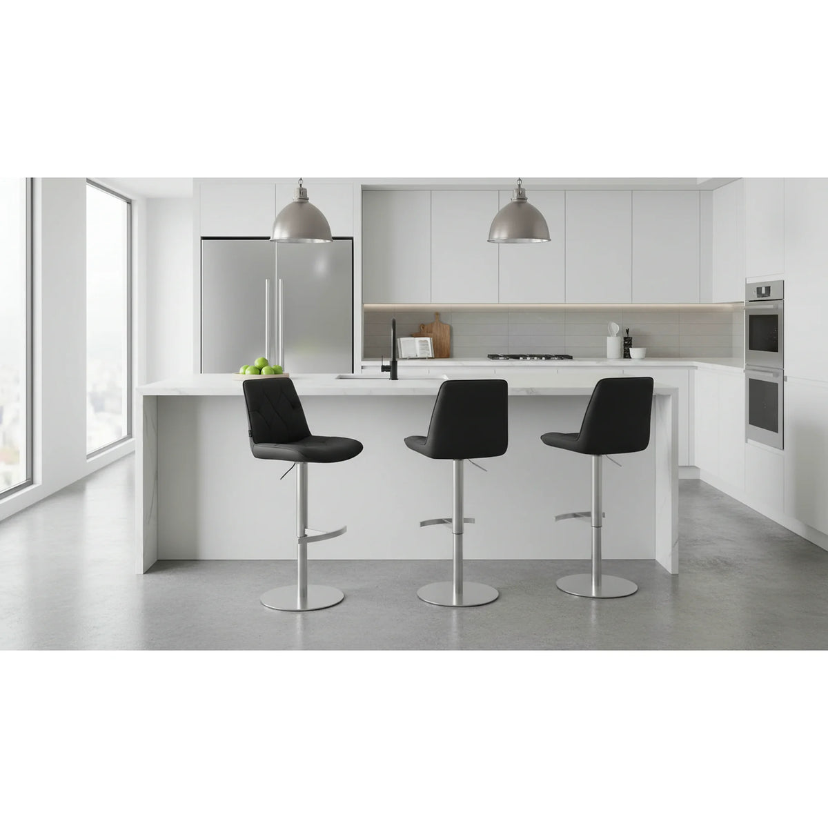 Scaun bar HENRY, negru/crom, stofa clasica/metal, 44x55x110/115 cm