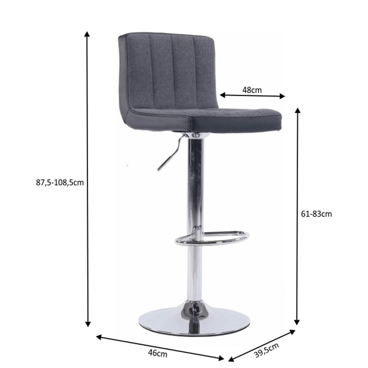 Scaun bar HILDA, gri/negru cromat, stofa clasica/piele ecologica/metal, 40x46x88/109 cm