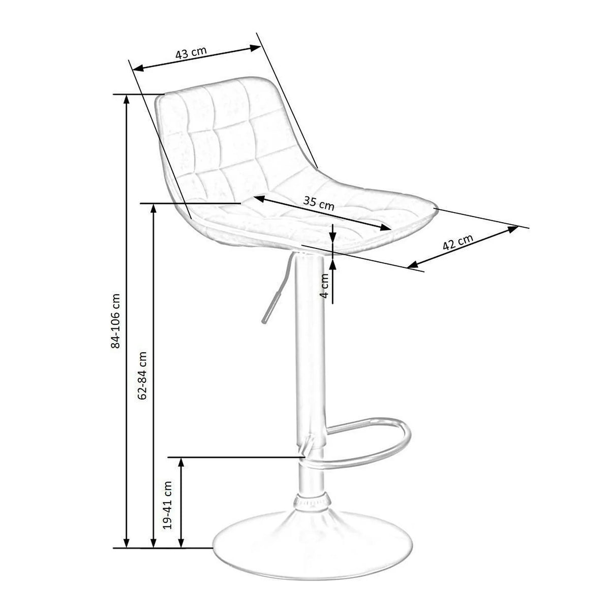 Scaun bar inalt H95, gri/gri inchis, stofa/otel, 43x44x84/106 cm