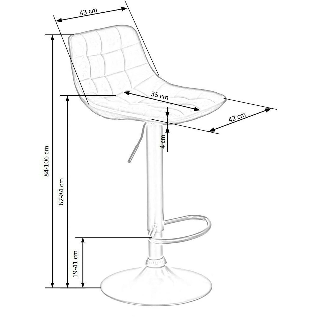 Scaun bar inalt H95, gri/gri inchis, stofa/otel, 43x44x84/106 cm