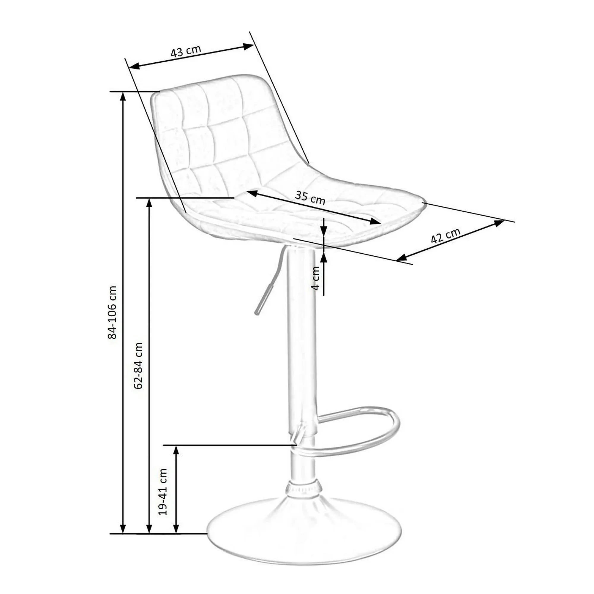 Scaun bar inalt H95, scortisoara - Bluvel 4215/negru, stofa catifelata/metal, 43x44x84/106 cm