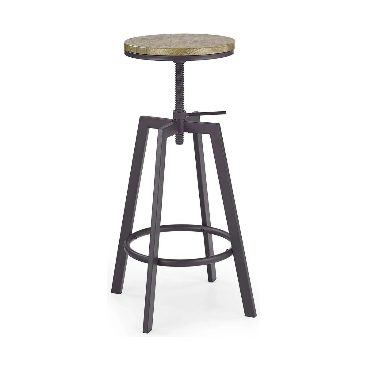 Scaun bar industrial H64, stejar/gri inchis, 30x30x63/80 cm