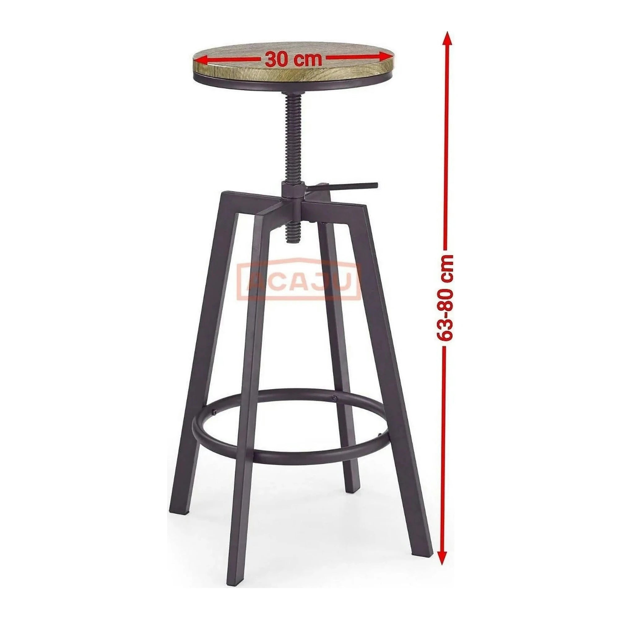 Scaun bar industrial H64, stejar/gri inchis, 30x30x63/80 cm