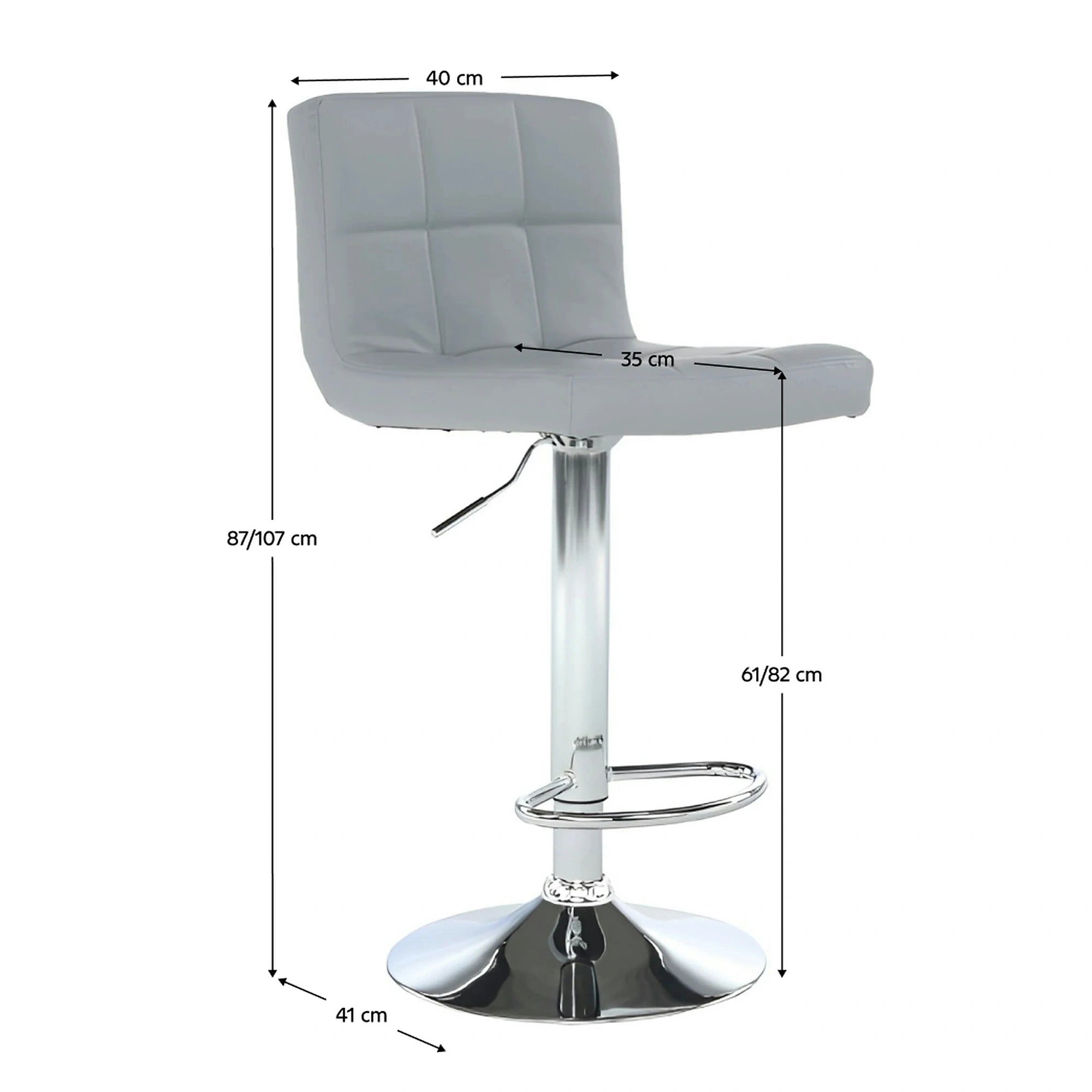 Scaun bar KANDY NEW, gri/crom, piele ecologica/metal, 40x41x87/107 cm