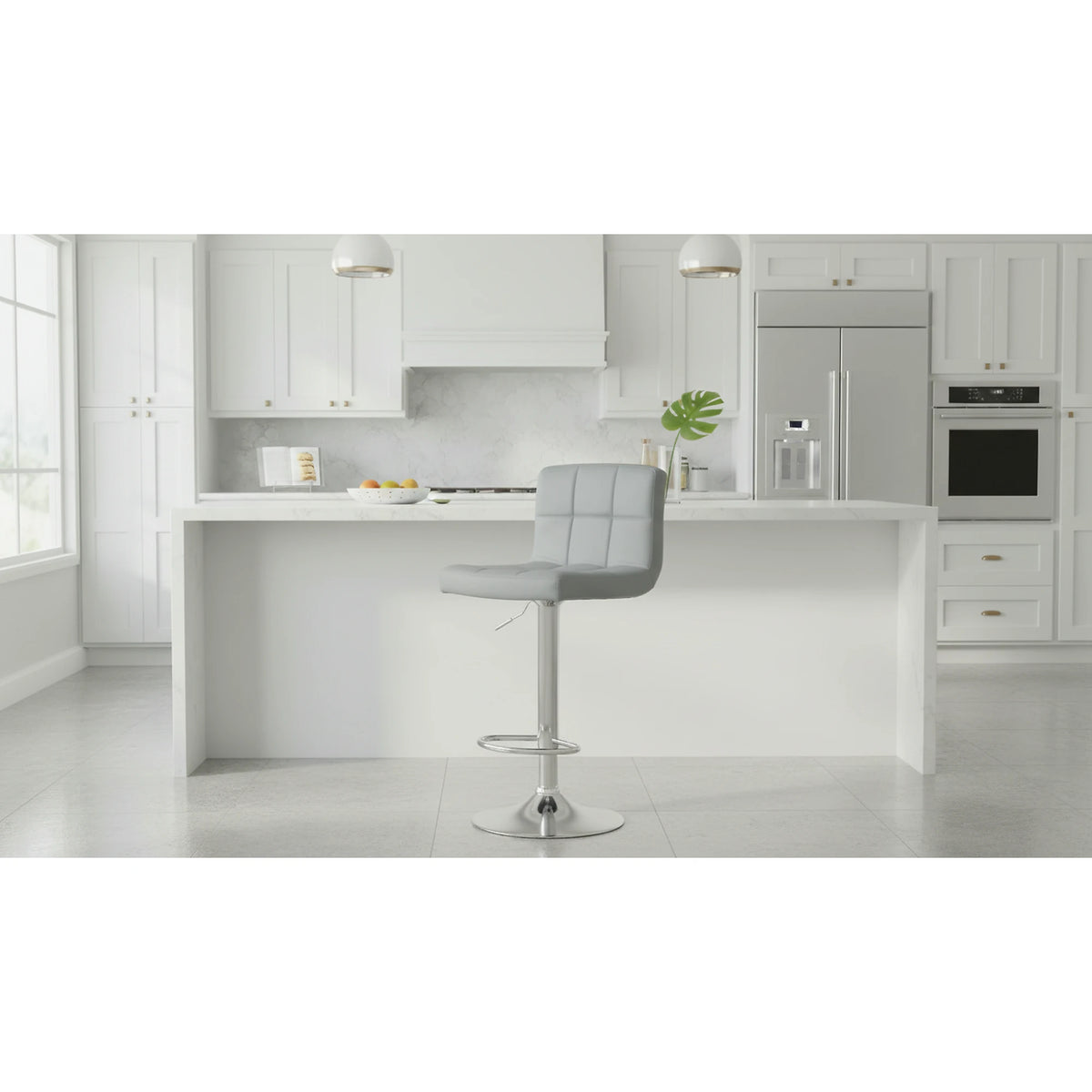 Scaun bar KANDY NEW, gri/crom, piele ecologica/metal, 40x41x87/107 cm