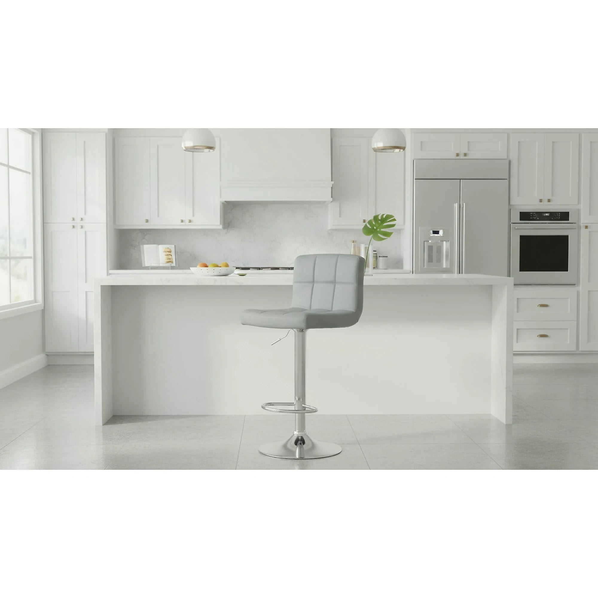 Scaun bar KANDY NEW, gri/crom, piele ecologica/metal, 40x41x87/107 cm