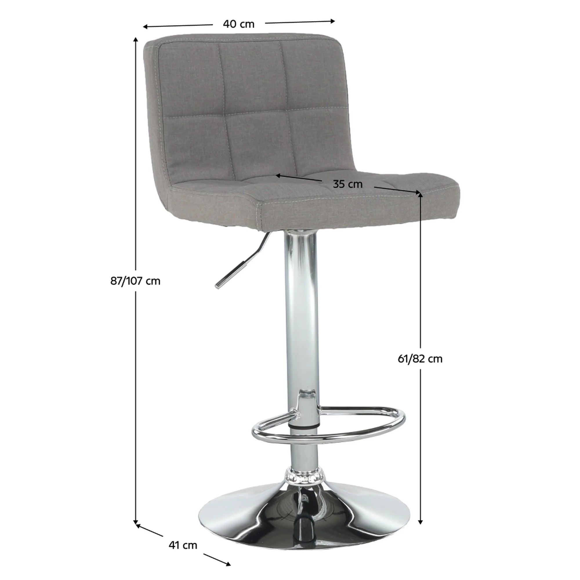 Scaun bar KANDY NEW, gri/crom, stofa clasica/otel, 40x41x87/107 cm