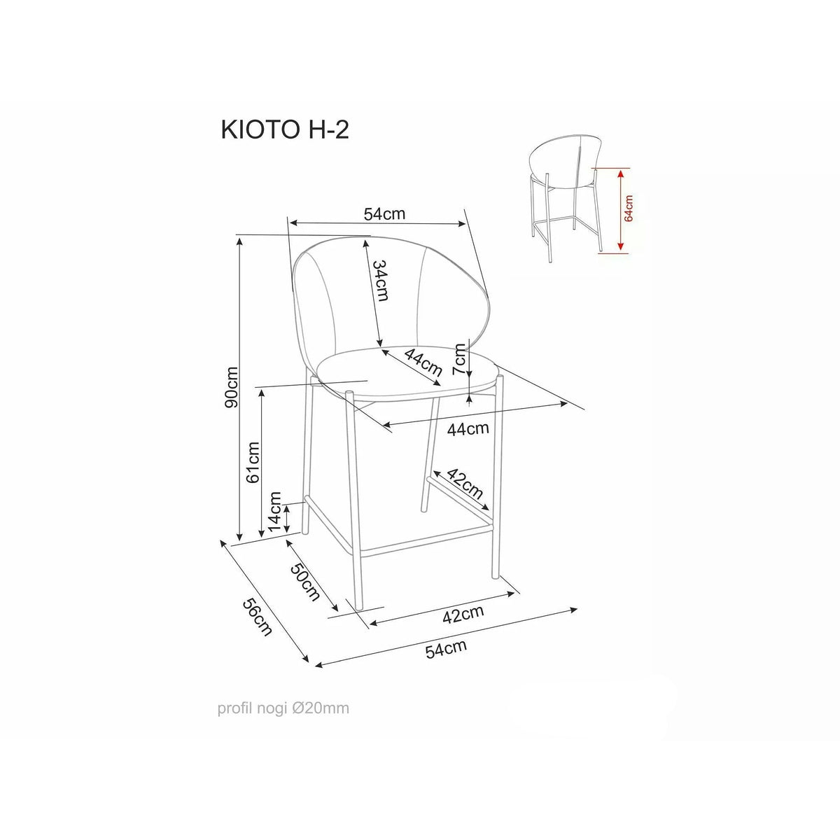 Scaun bar KIOTO H-2, bej/nuc, stofă/metal, 54x44x90 cm