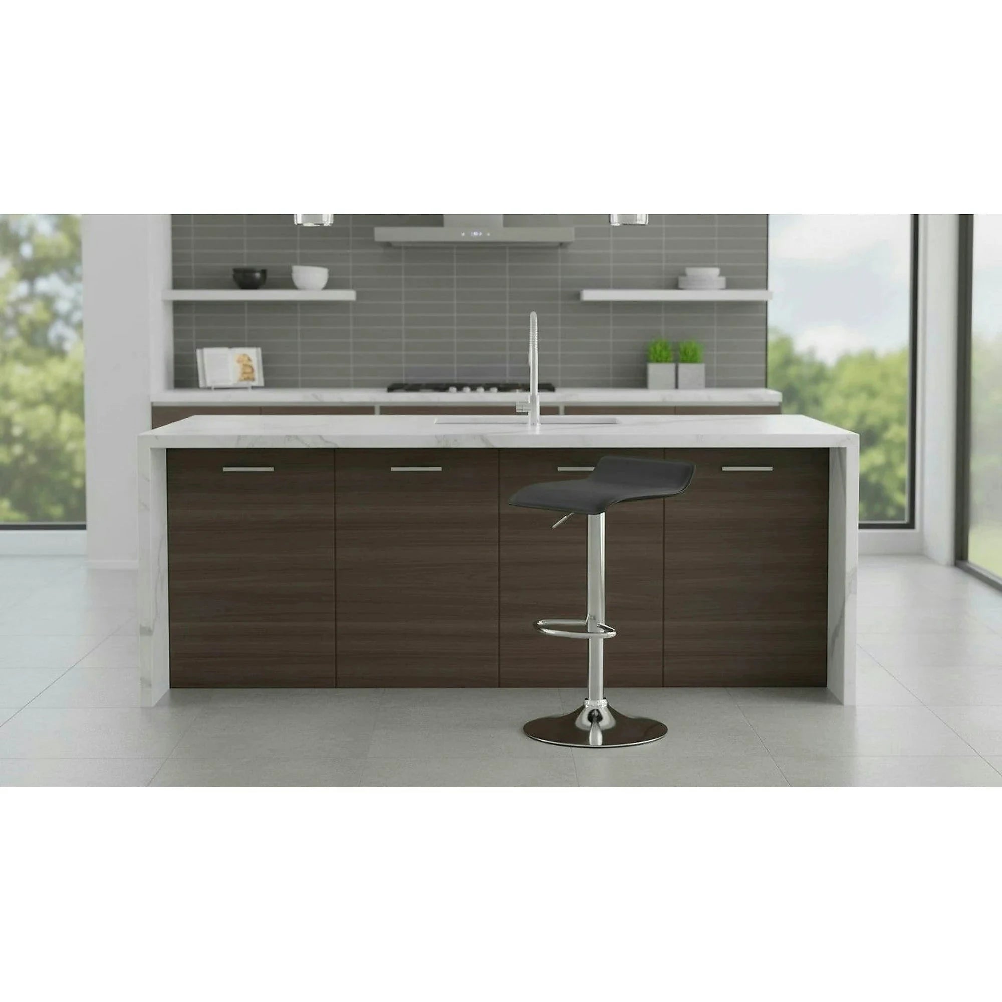Scaun bar LARIA NEW, negru/crom, piele ecologica/metal, 37x39x64/85 cm