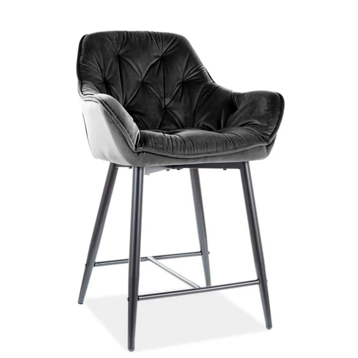 Scaun bar living CHERRY H-2, negru - Bluvel 19, stofa catifelata/metal, 56x40x87 cm