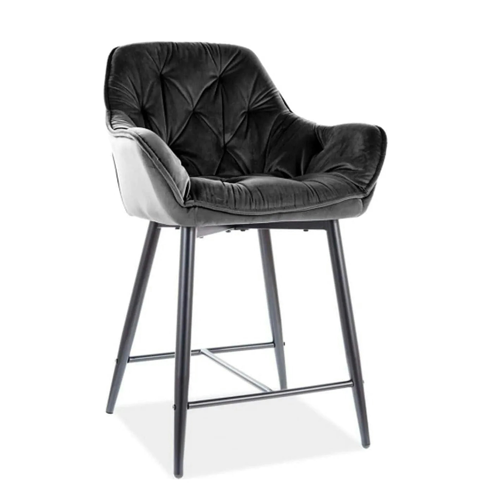 Scaun bar living CHERRY H-2, negru - Bluvel 19, stofa catifelata/metal, 56x40x87 cm