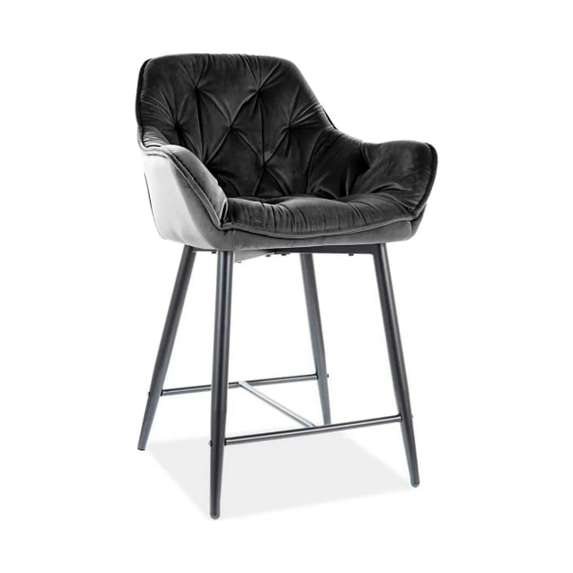 Scaun bar living CHERRY H-2, negru - Bluvel 19, stofa catifelata/metal, 56x40x87 cm