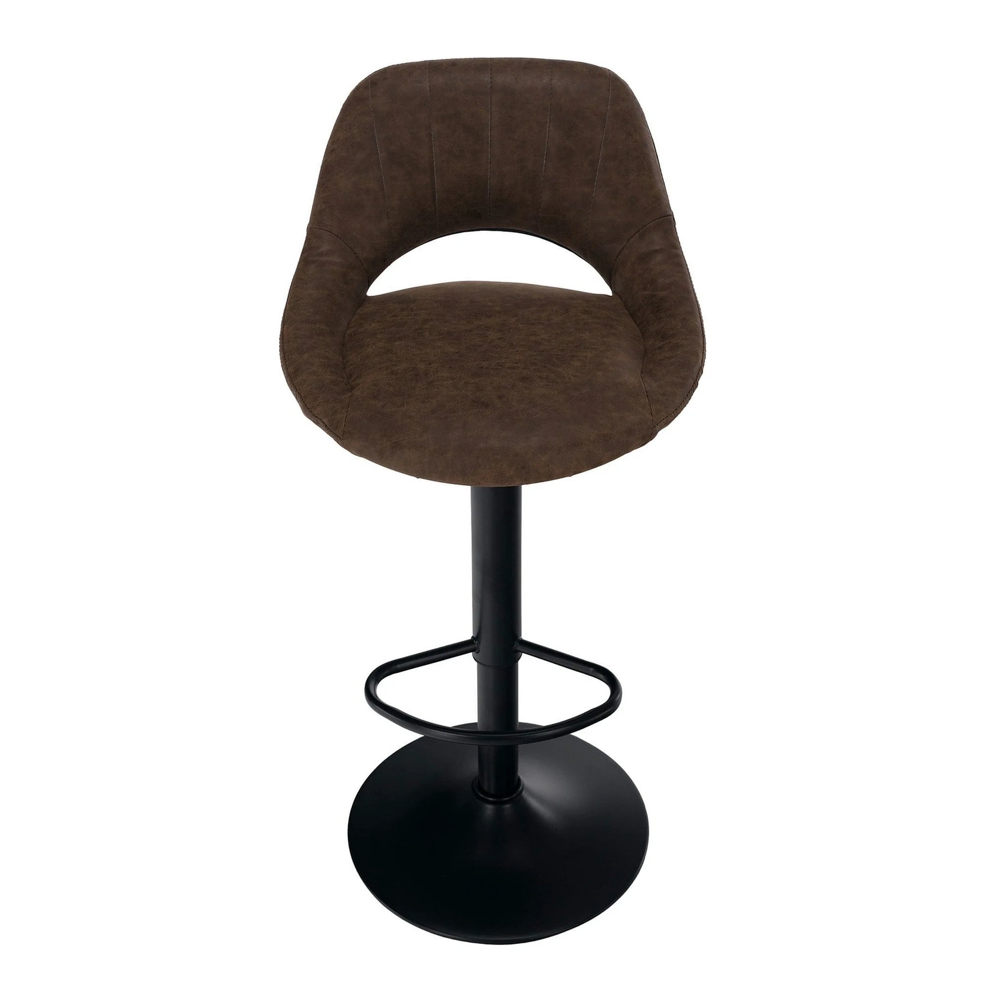 Scaun bar LORASA NEW, maro/negru, piele intoarsa/metal, 45x45x82/102 cm
