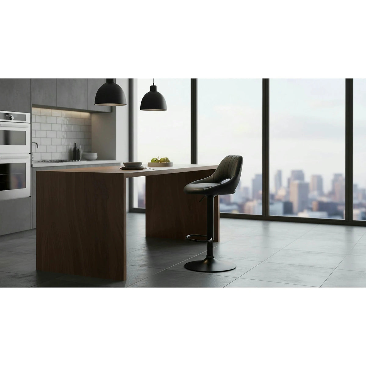 Scaun bar LORASA NEW, negru, piele intoarsa/metal, 45x45x82/102 cm