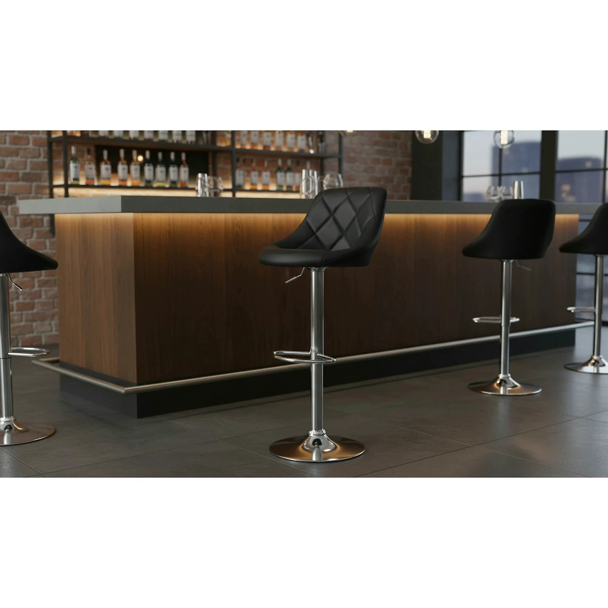 Scaun bar MARID NEW, negru/crom, piele ecologica/metal, 45x40x80/102 cm