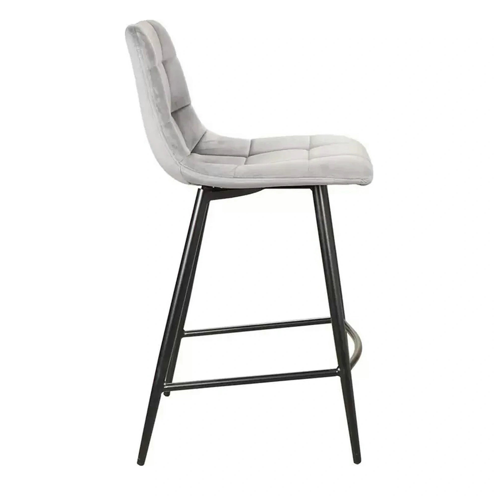 Scaun bar MILA H-2, gri/negru, stofa catifelata/metal, 43x38x87 cm