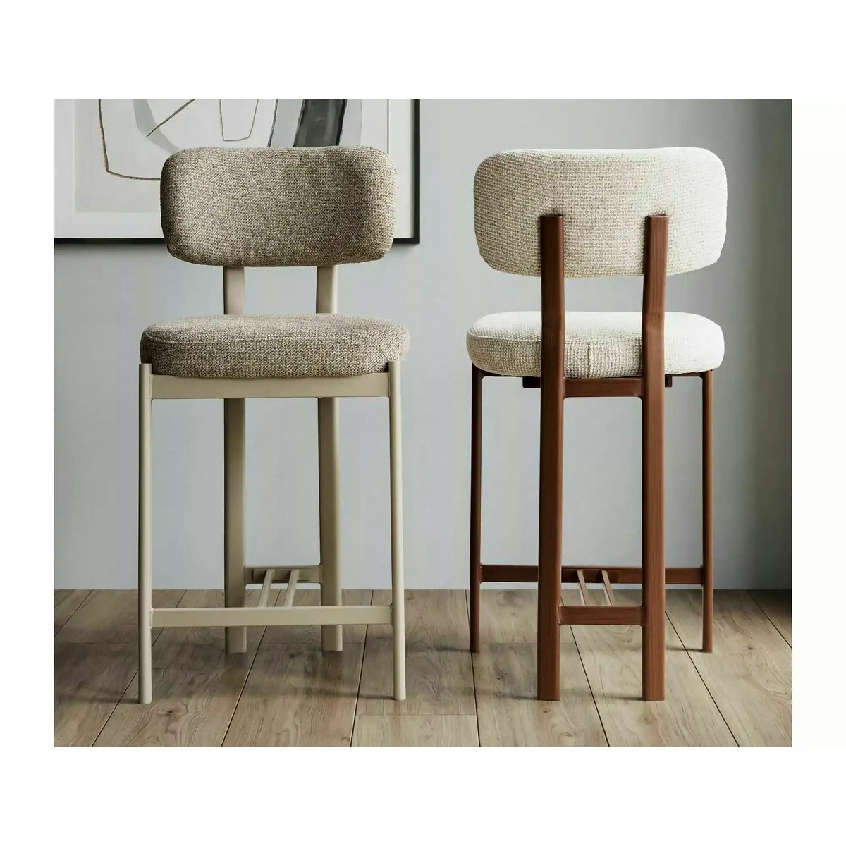 Scaun bar MISAKI H-2, bej deschis/nuc, stofă/metal, 45x44x92 cm