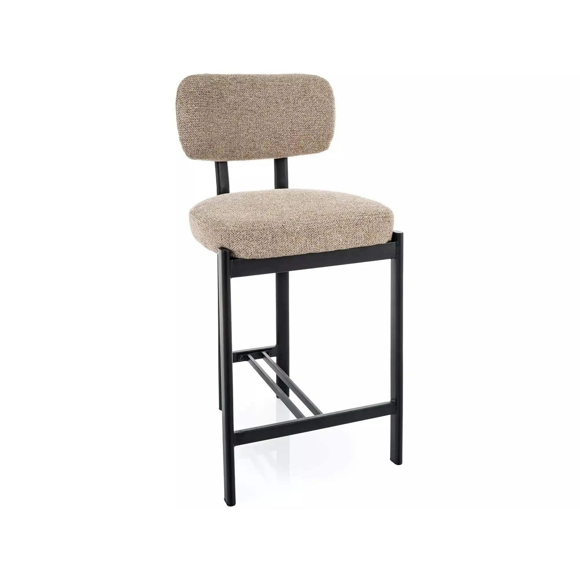 Scaun bar MISAKI H-2, bej/negru, stofă/metal, 45x44x92 cm