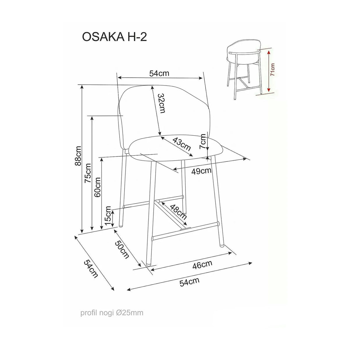 Scaun bar OSAKA H-2, bej/negru, stofă/metal, 54x43x88 cm