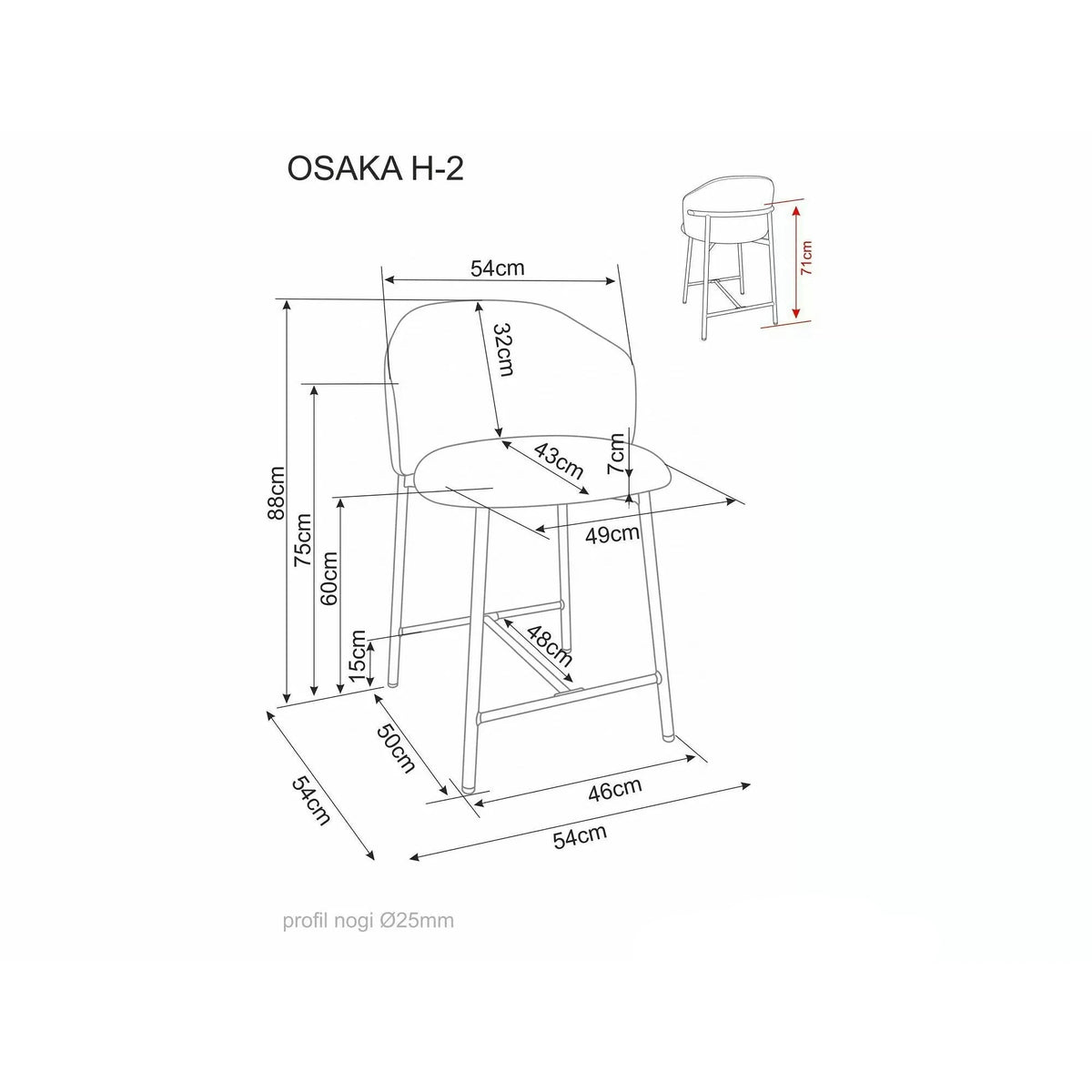 Scaun bar OSAKA H-2, bej/nuc, stofă/metal, 54x43x88 cm