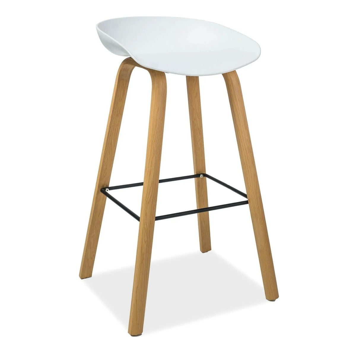 Scaun bar STING, alb/stejar, metal/plastic, 49x47x82 cm