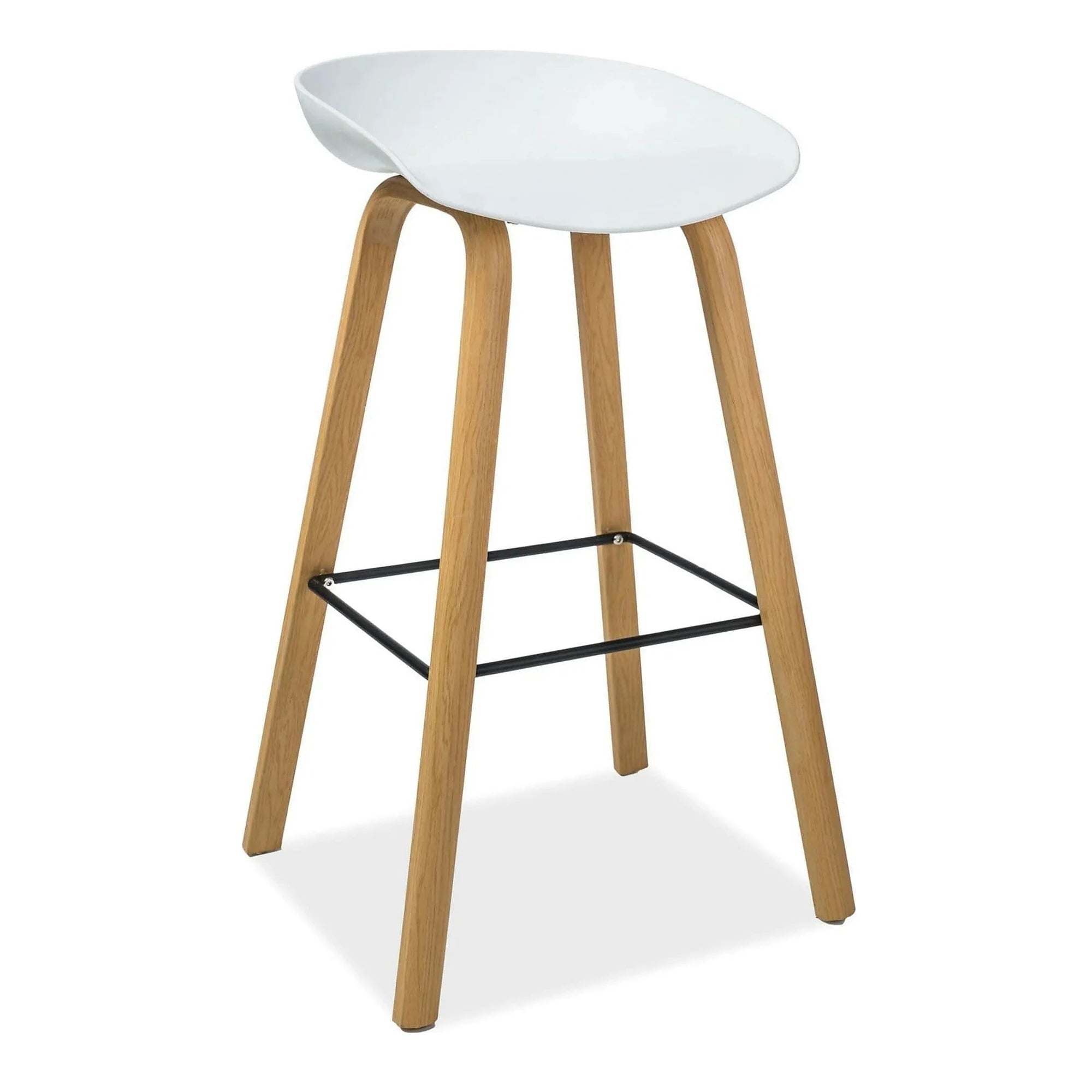Scaun bar STING, alb/stejar, metal/plastic, 49x47x82 cm
