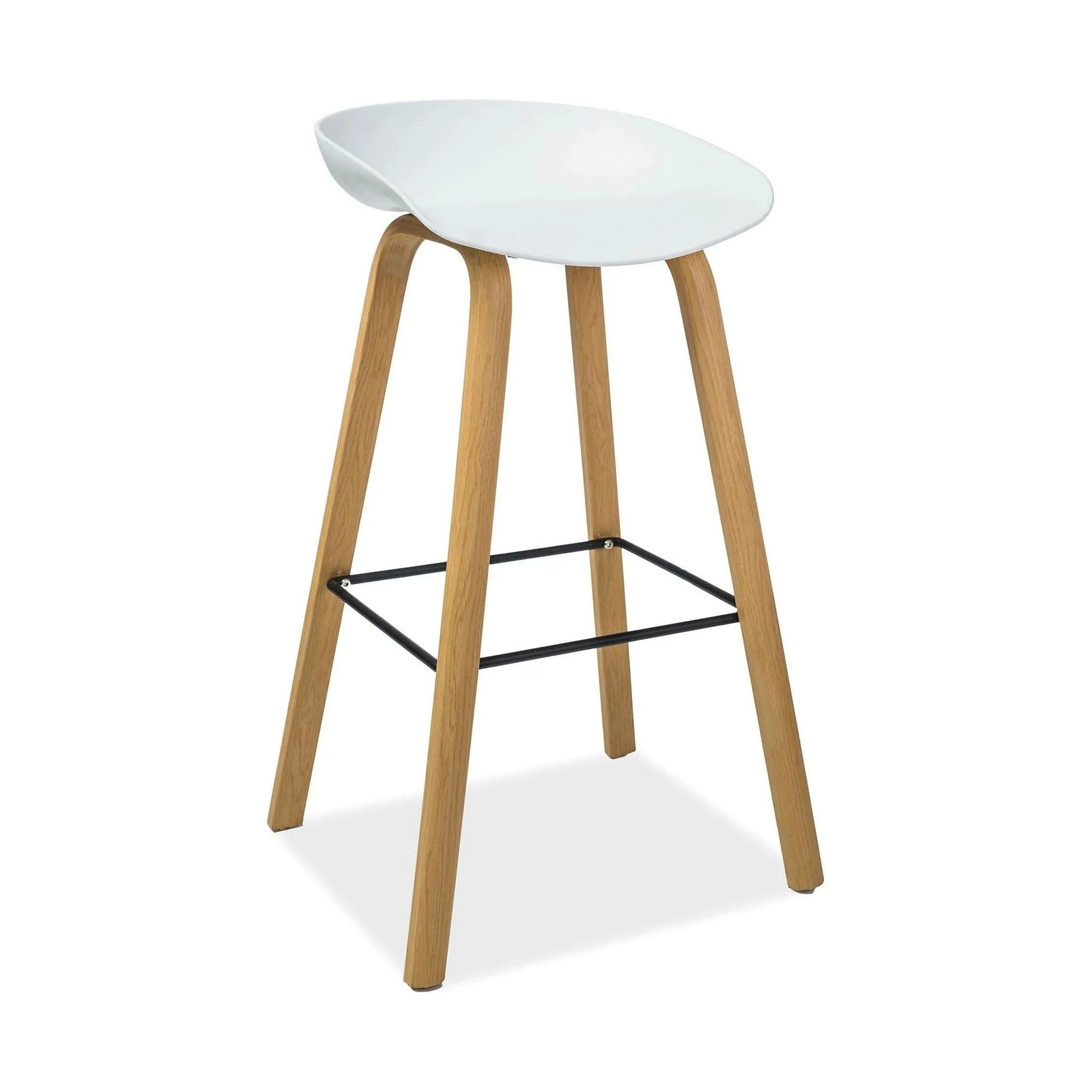 Scaun bar STING, alb/stejar, metal/plastic, 49x47x82 cm