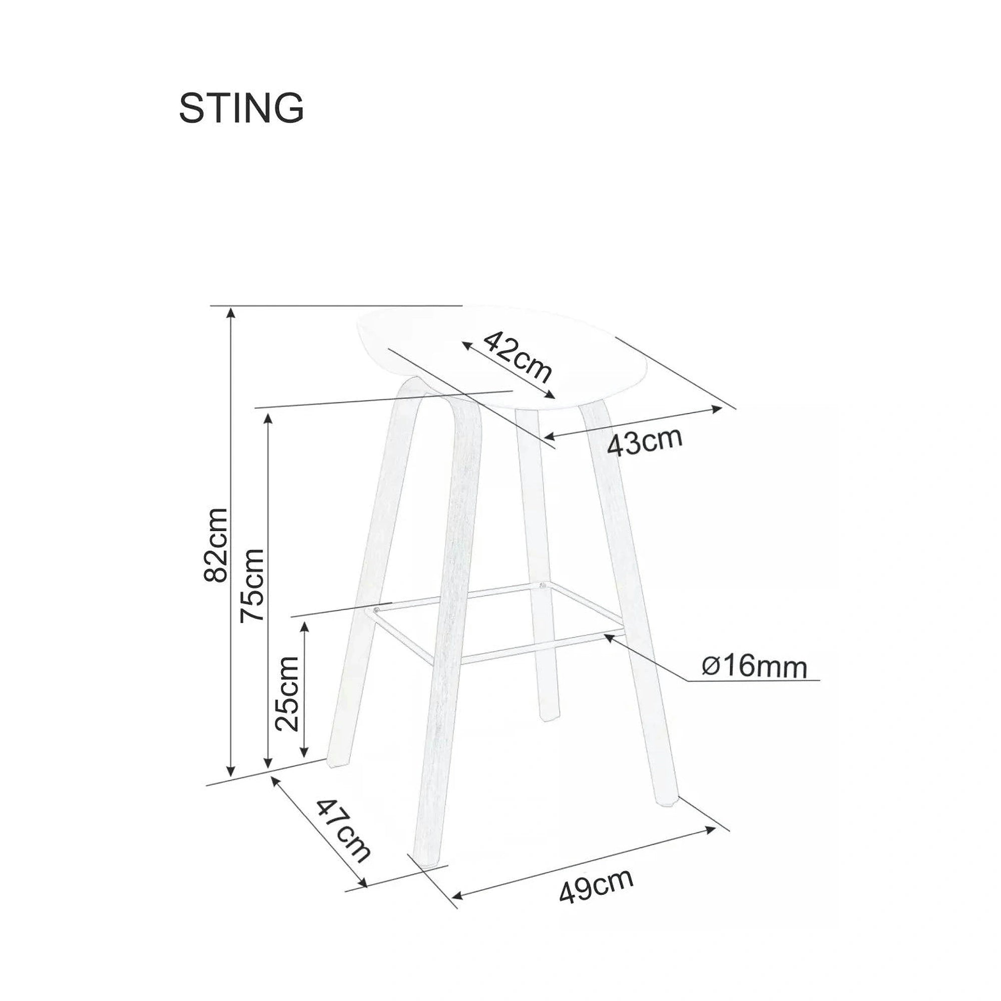 Scaun bar STING, alb/stejar, metal/plastic, 49x47x82 cm